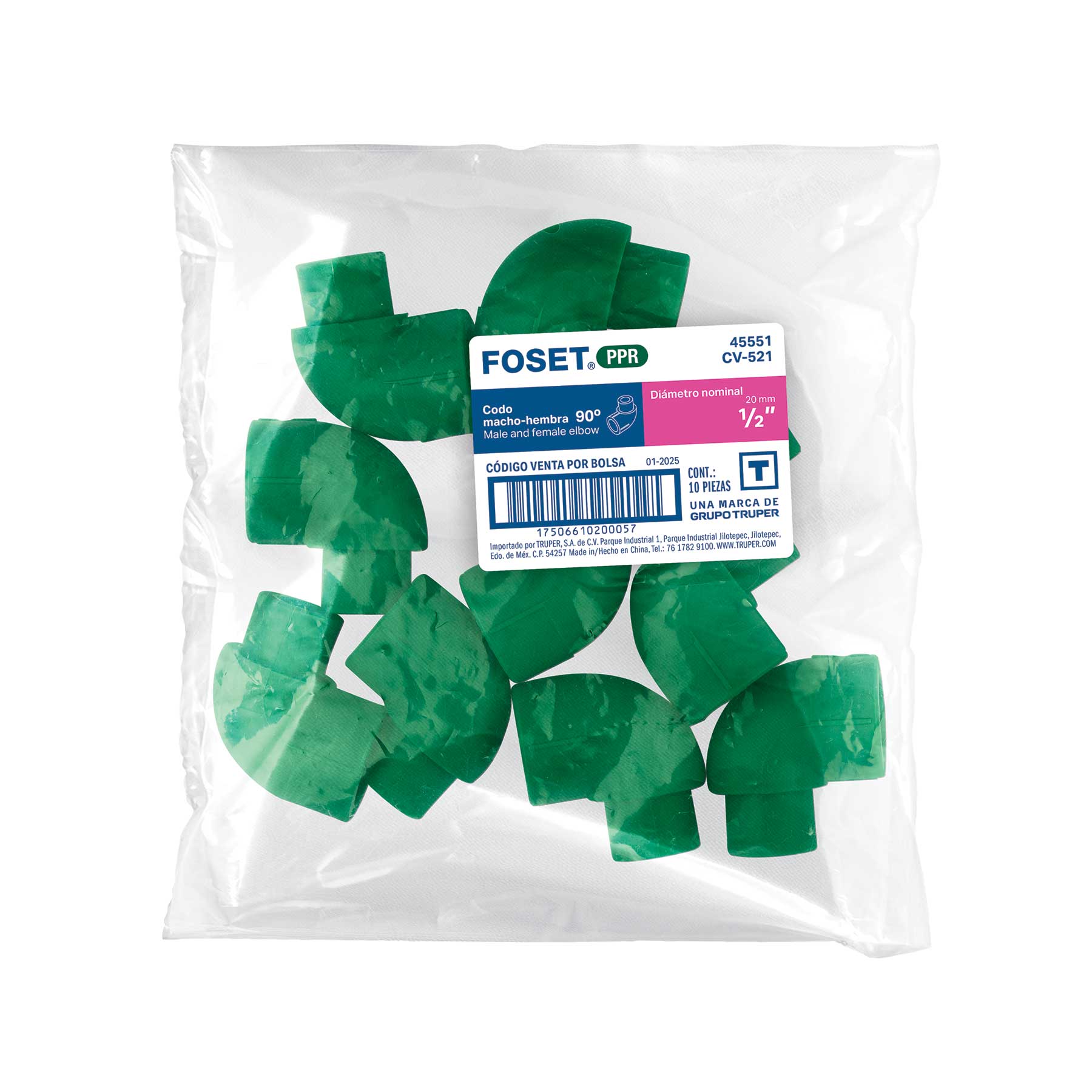 Codo 90° PPR, Macho-hembra, Foset - 1/2 Pulgadas - Image 2