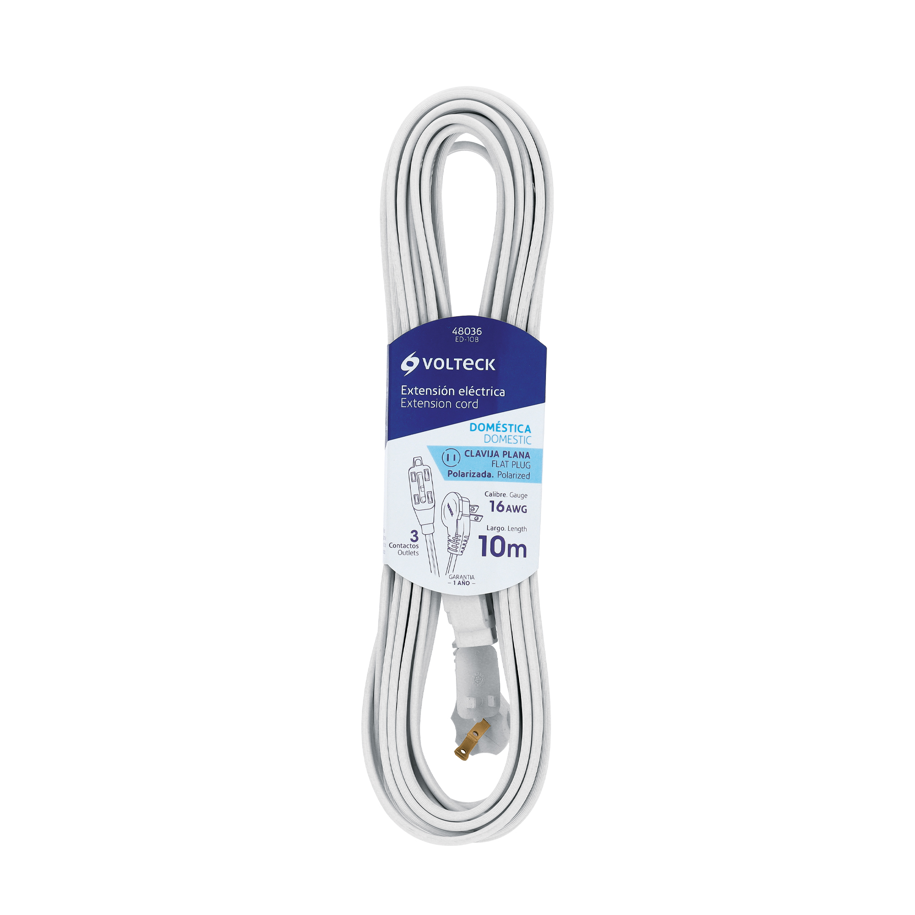Extensión Eléctrica Doméstica Clavija Plana, Blanca - 10 M - Image 6