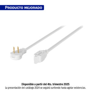 Extensión Eléctrica Doméstica Clavija Plana, Blanca - 3 M