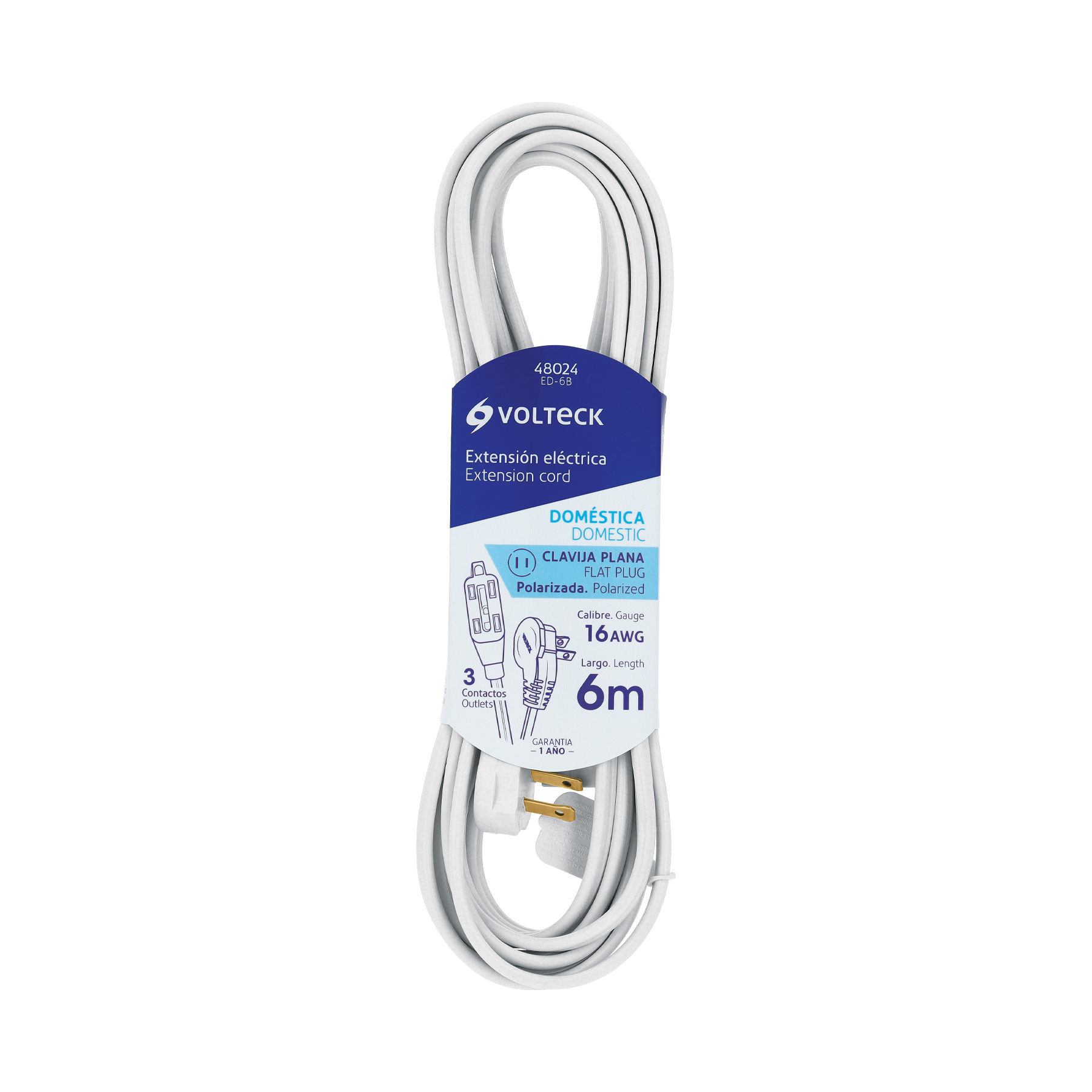 Extensión Eléctrica Doméstica Clavija Plana, Blanca - 6 M - Image 6