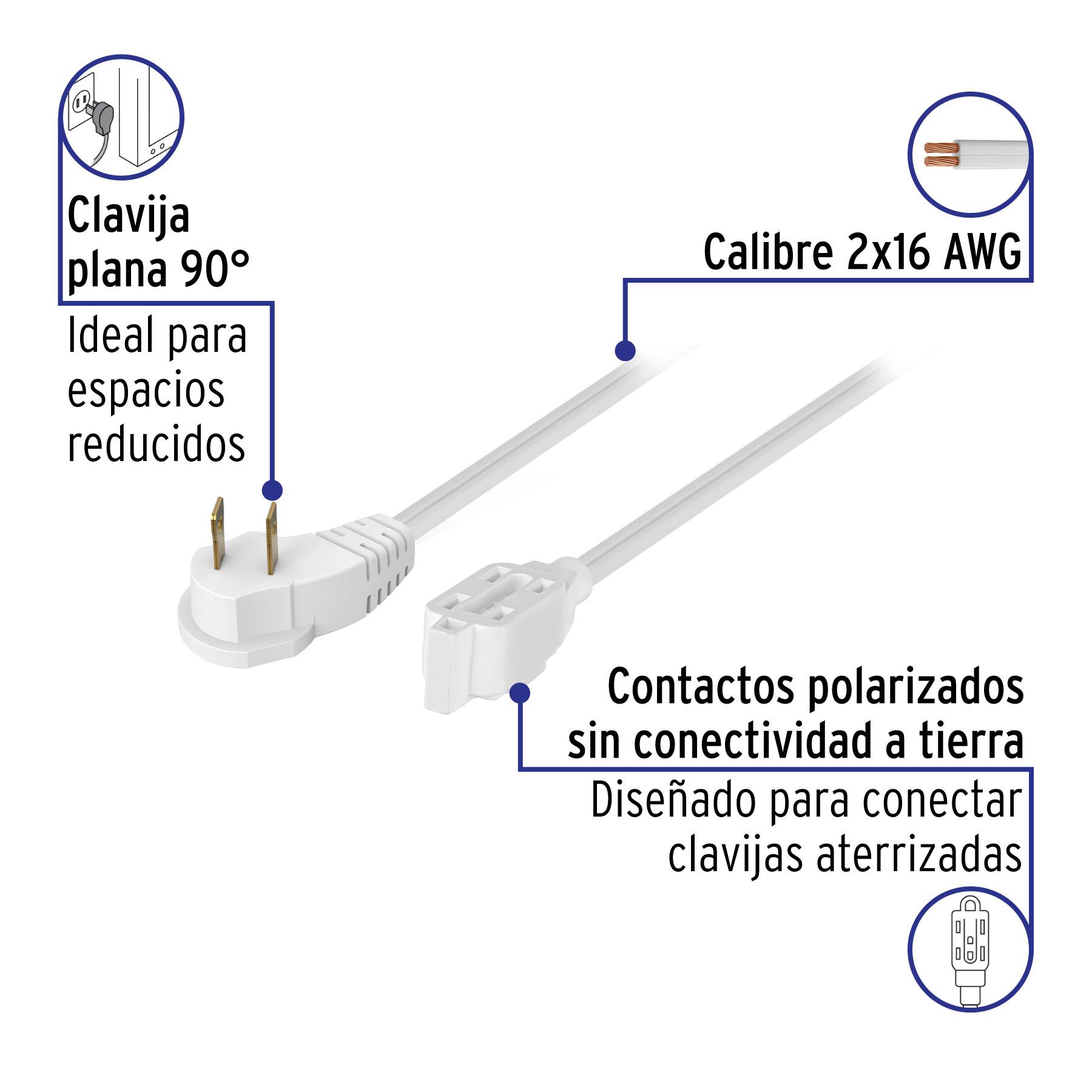 Extensión Eléctrica Doméstica Clavija Plana, Blanca - 6 M - Image 7