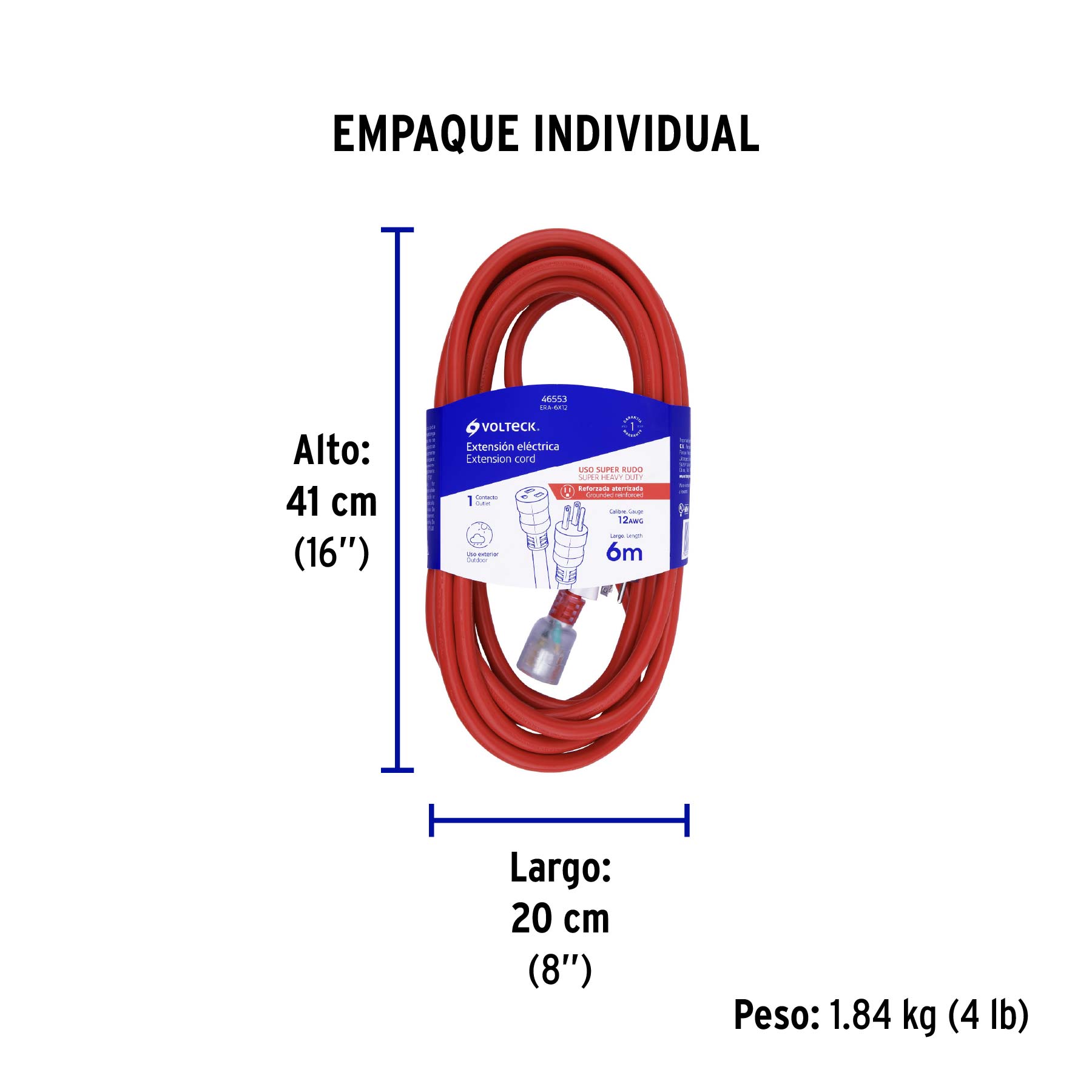 Extensión Reforzada Aterrizada 3x12 Awg, Volteck - 6 M - Image 4