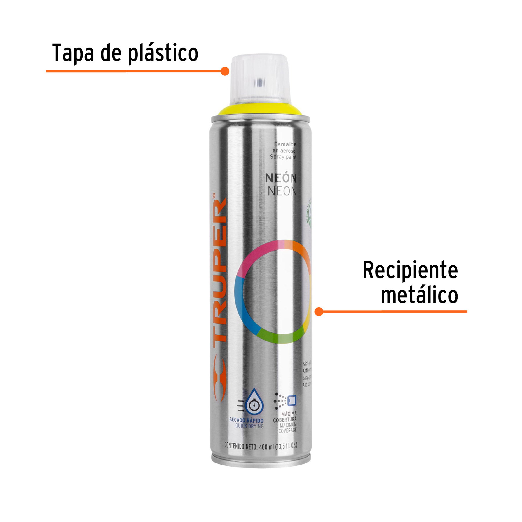 Pintura en Aerosol, Neón, Bote Esbelto - 400 Ml - Amarillo - Image 6