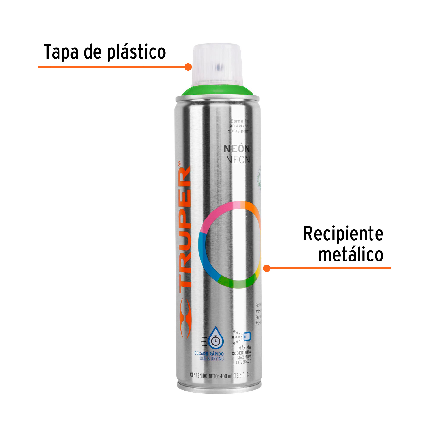 Pintura en Aerosol, Neón, Bote Esbelto - 400 Ml - Verde - Image 6