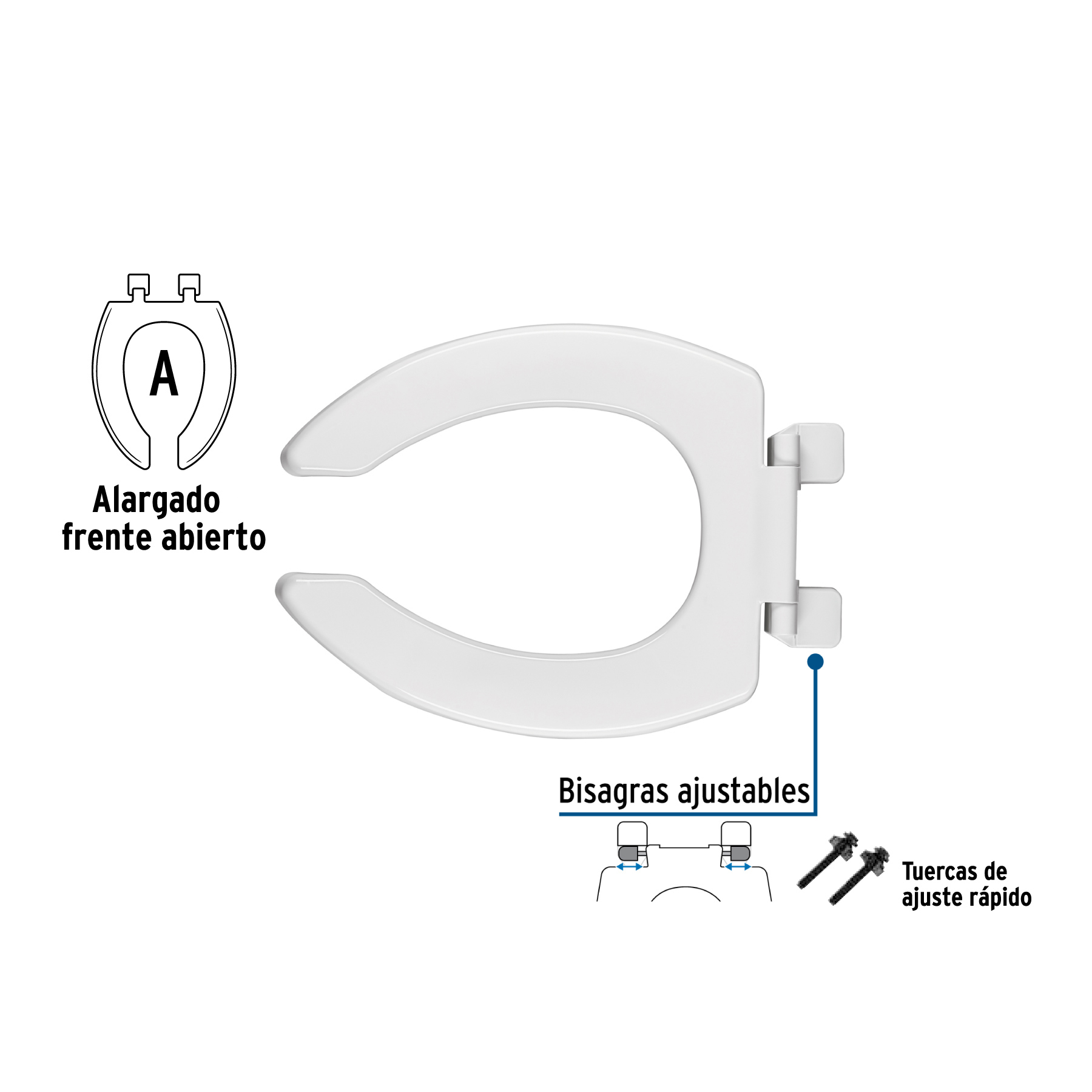 Asiento Alargado Sin Tapa para Taza Fluxmetro, Blanco,foset - Image 3
