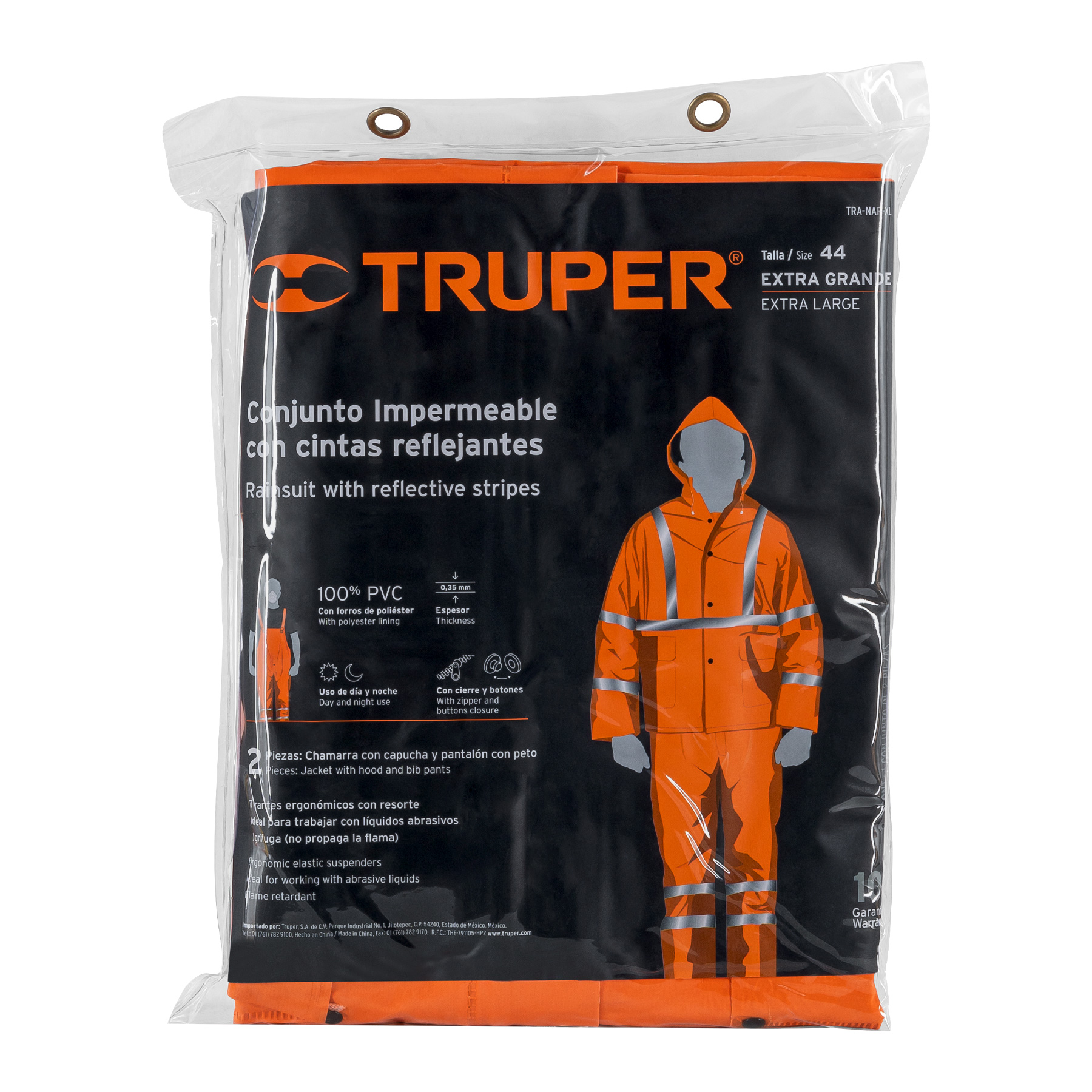 CONJUNTO IMPERMEABLE DOBLE CAPA NARANJA CON REFLEJANTE XG