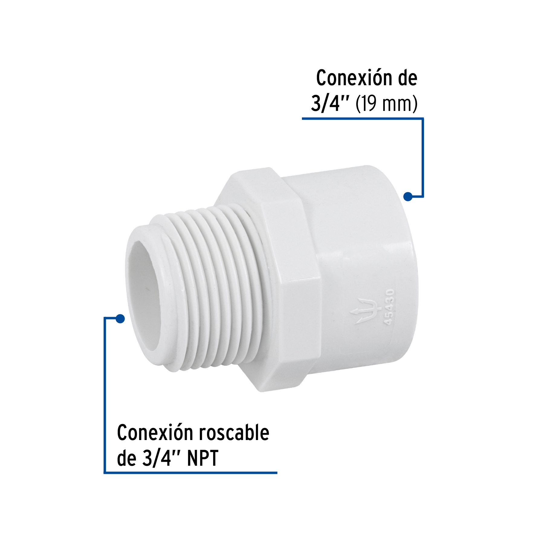 ADAPTADOR MACHO DE PVC DE 3/4" - Image 2