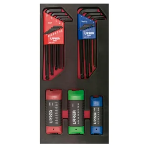 JUEGO DE LLAVES HEXAGONALES TIPO NAVAJA EN PULGADAS, MÉTRICAS Y TORX. 46 PIEZAS