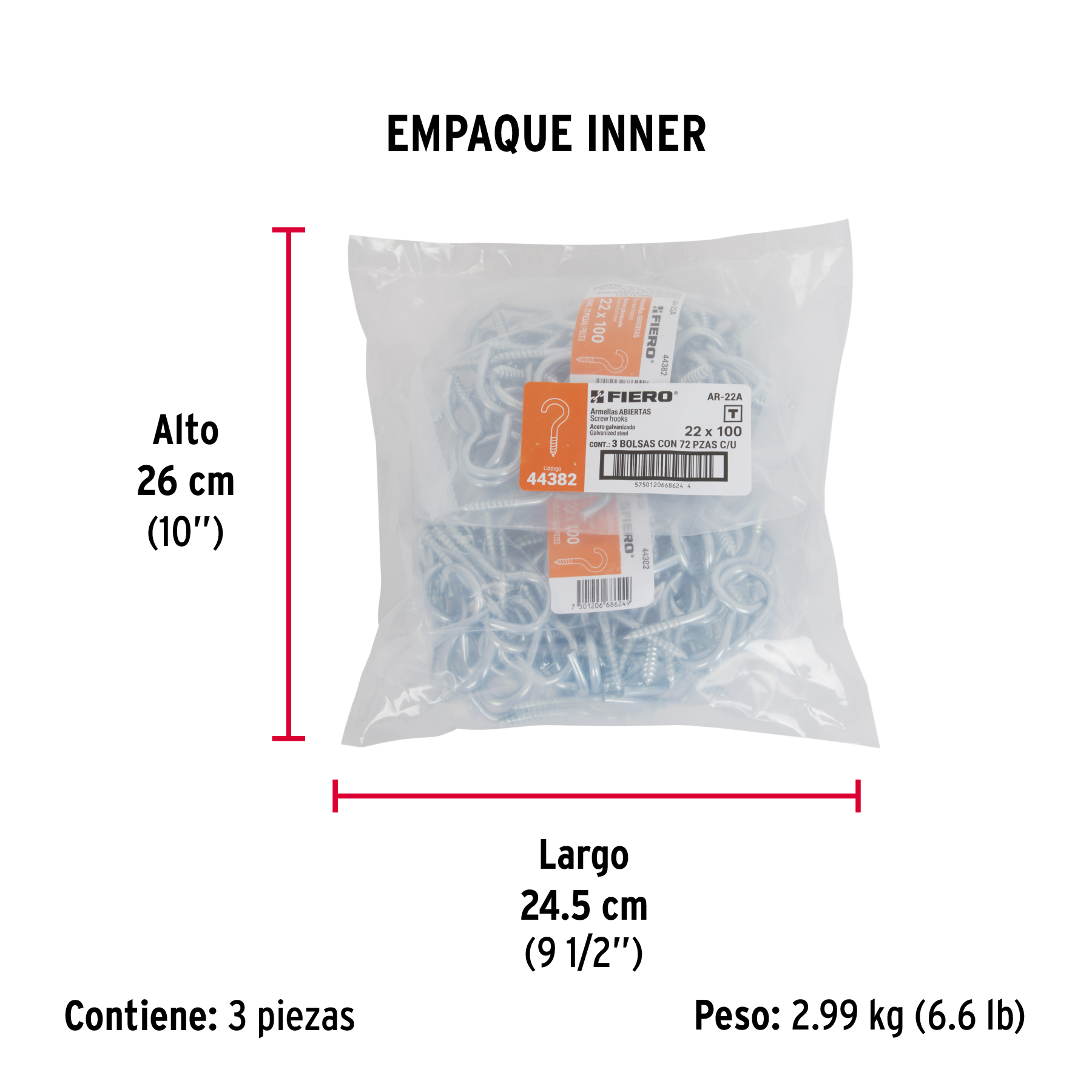 Bolsa con 72 Armellas Abiertas de 22 X 100, Fiero - Image 3