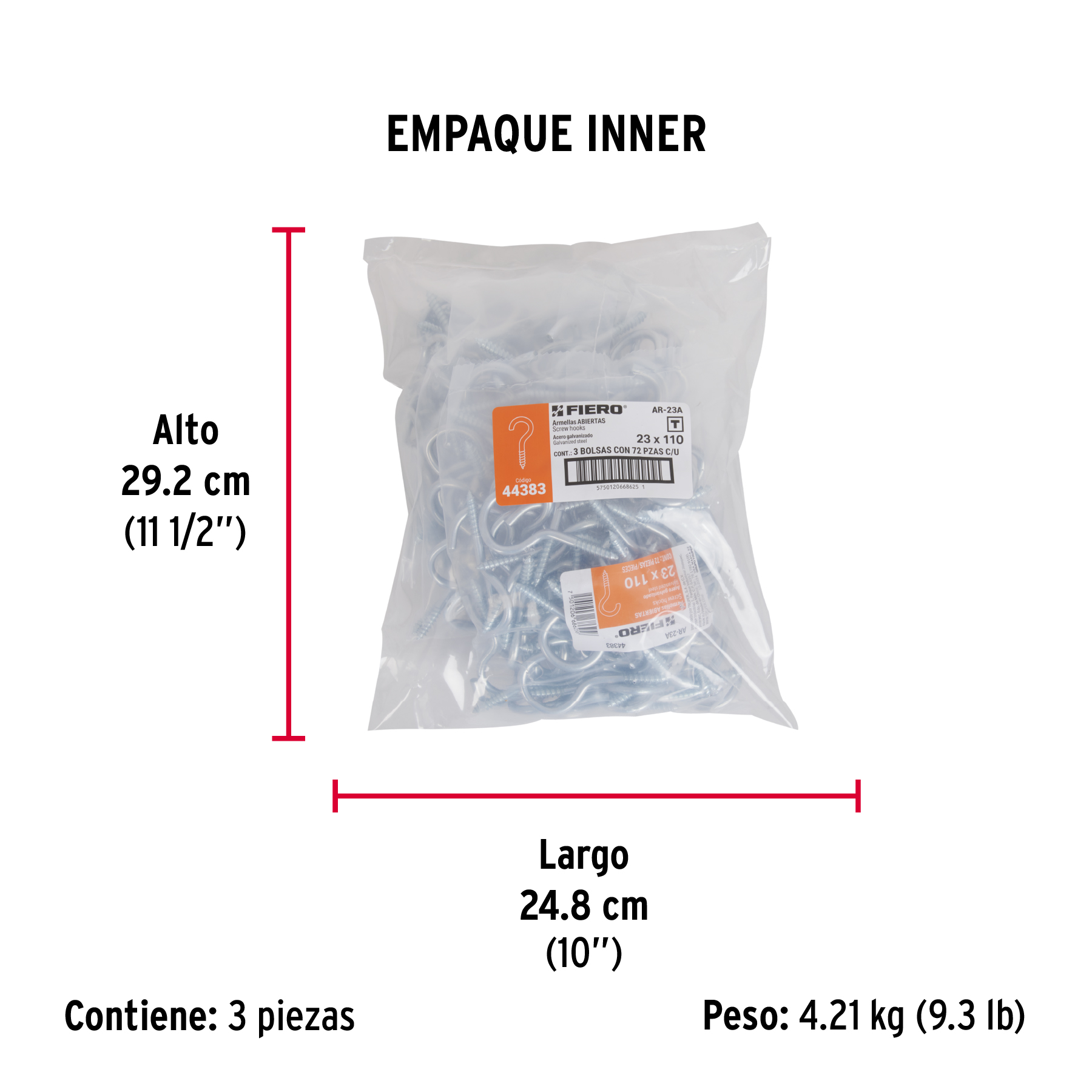 Bolsa con 72 Armellas Abiertas de 23 X 110, Fiero - Image 3