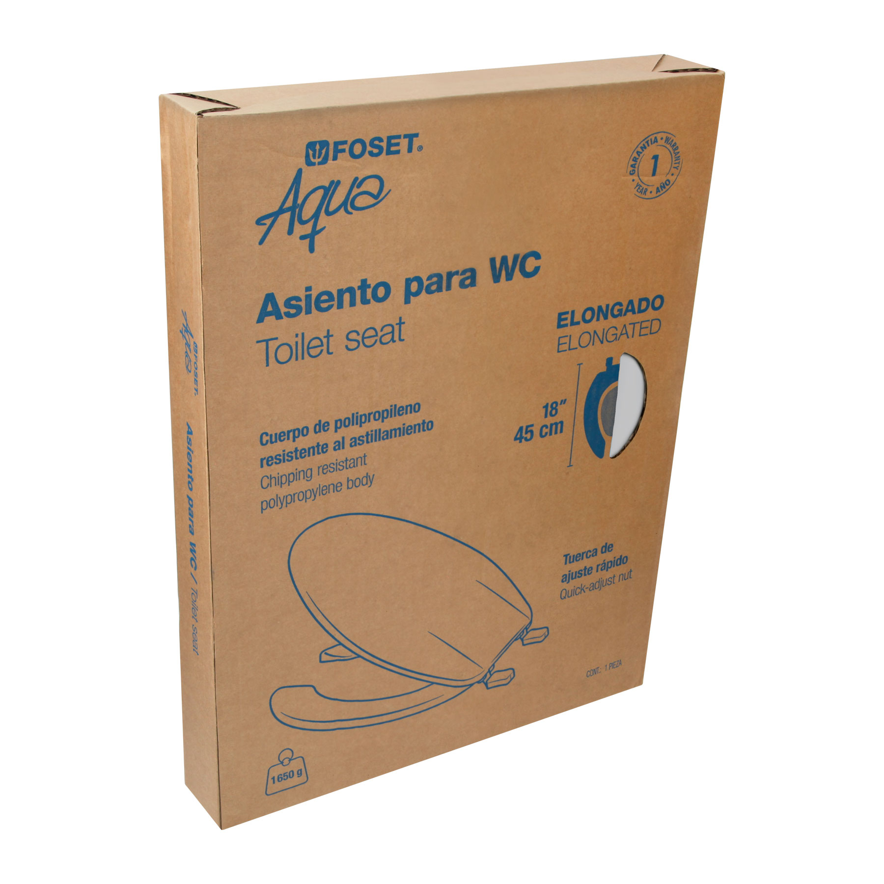 Asiento Alargado con Tapa para Wc, Abierto, Blanco, Foset - Image 5