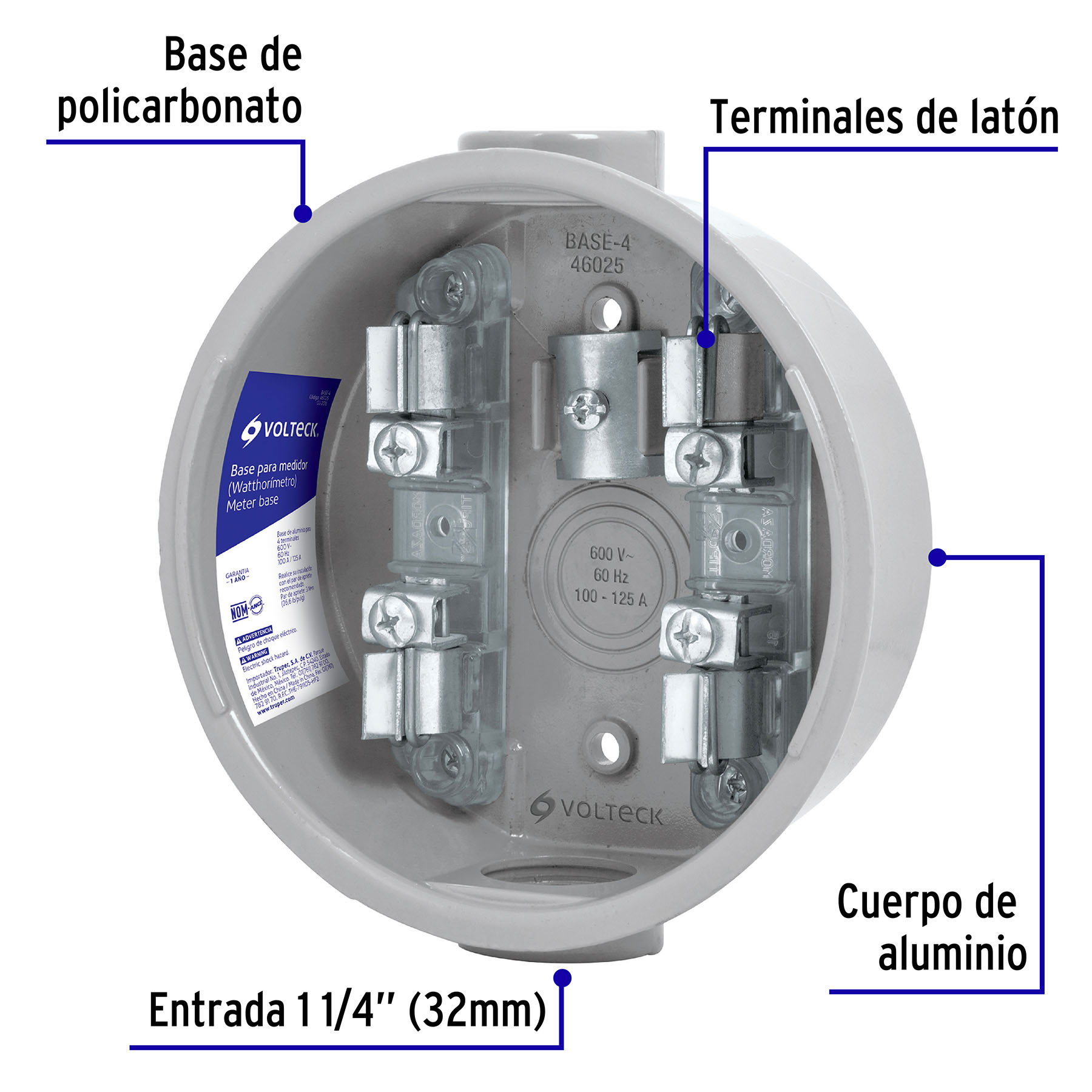Base para Watthormetro, 4 Terminales, Volteck - Image 5