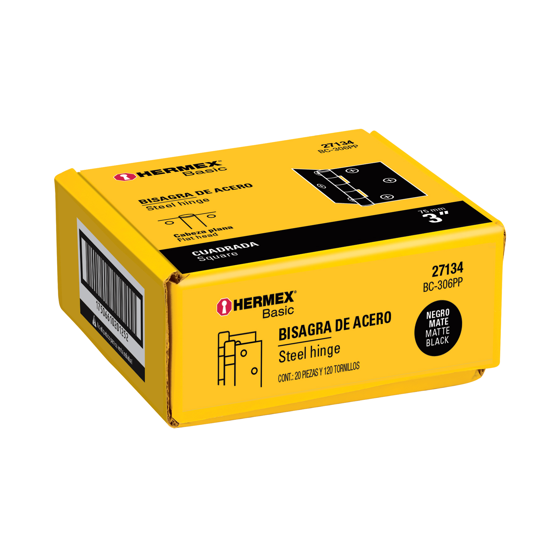 Bisagra Cuadrada 3", Negro Mate, Cabeza Plana, Basic - Image 4