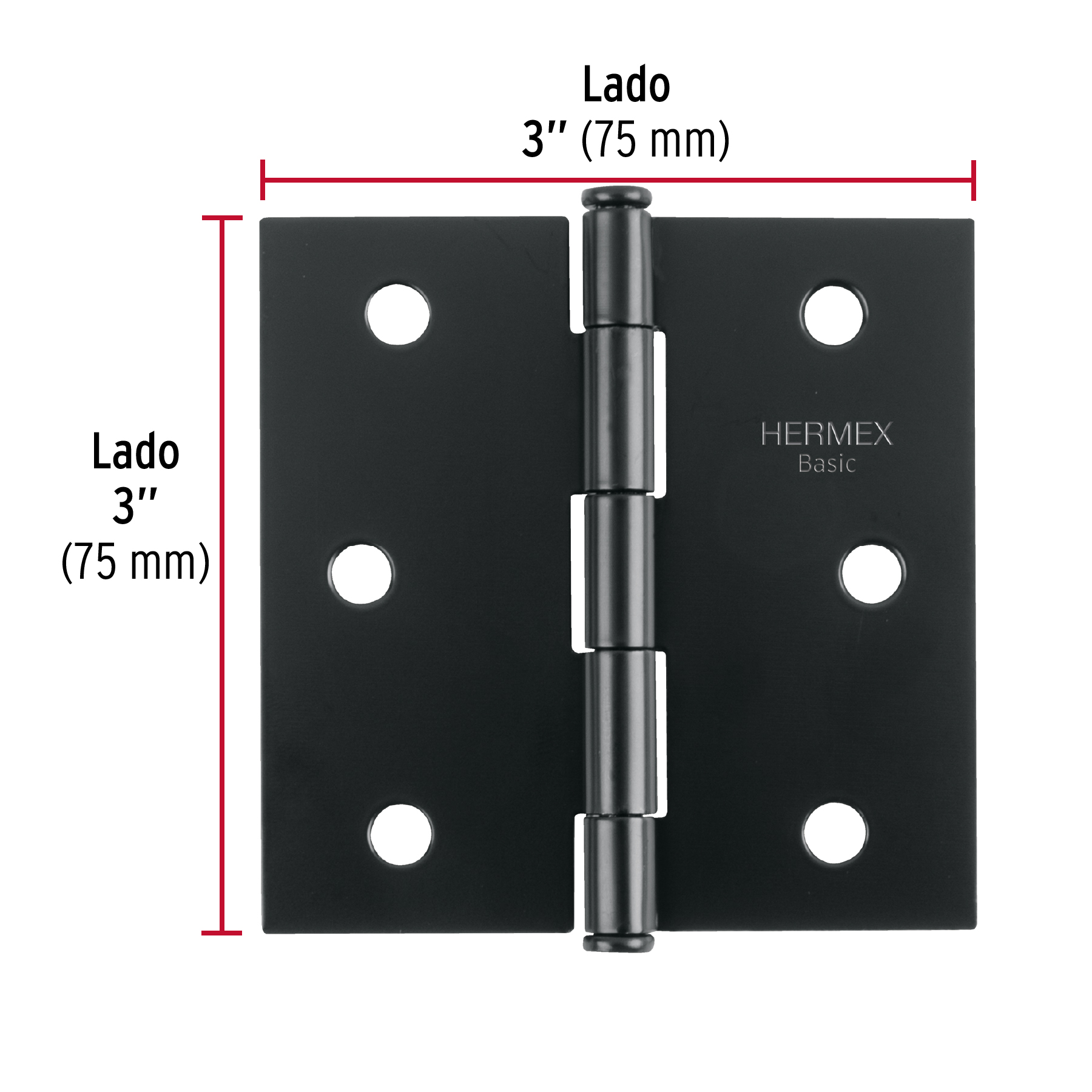 Bisagra Cuadrada 3", Negro Mate, Cabeza Plana, Basic - Image 6