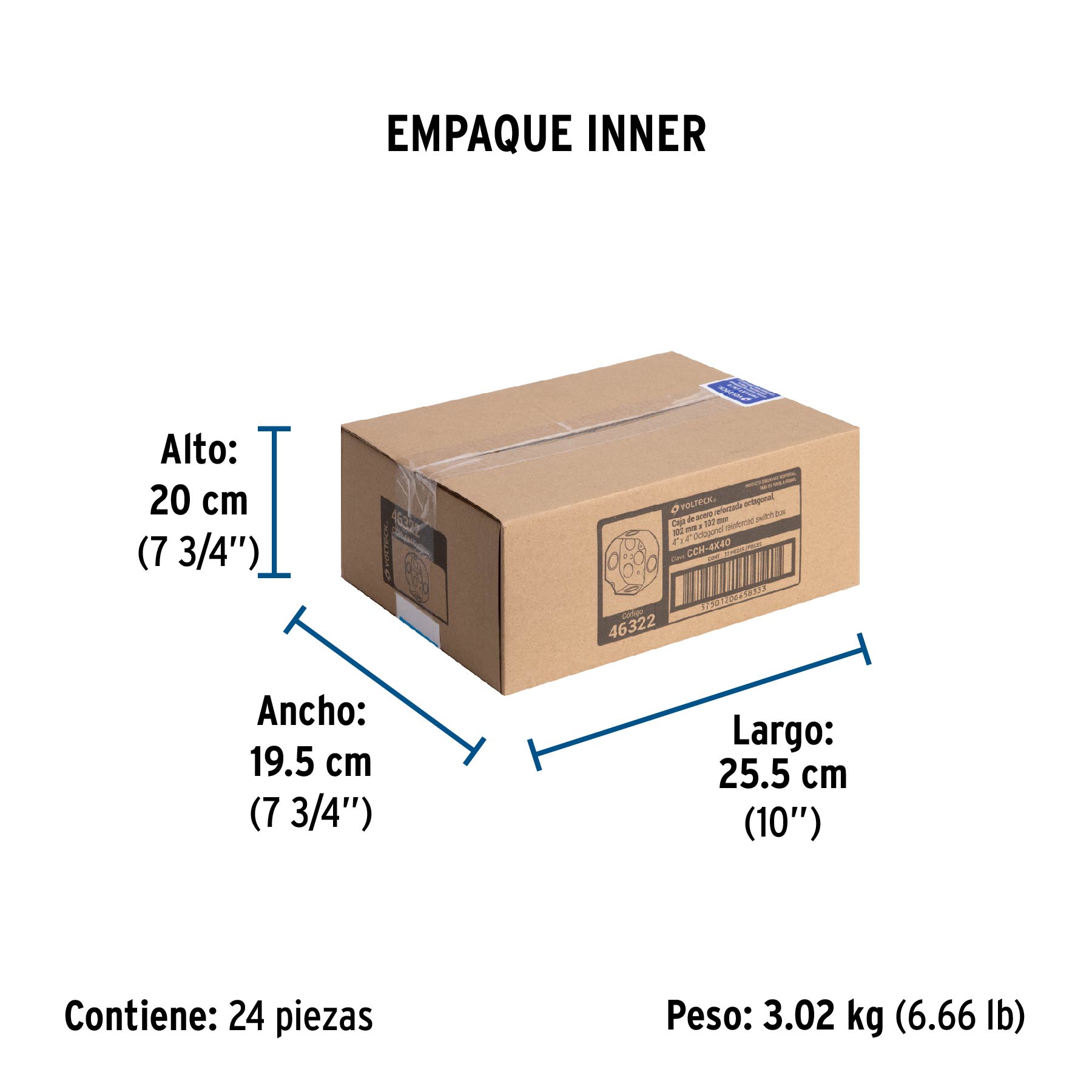 Caja Octagonal 4" X 4" Reforzada, Volteck - Image 2