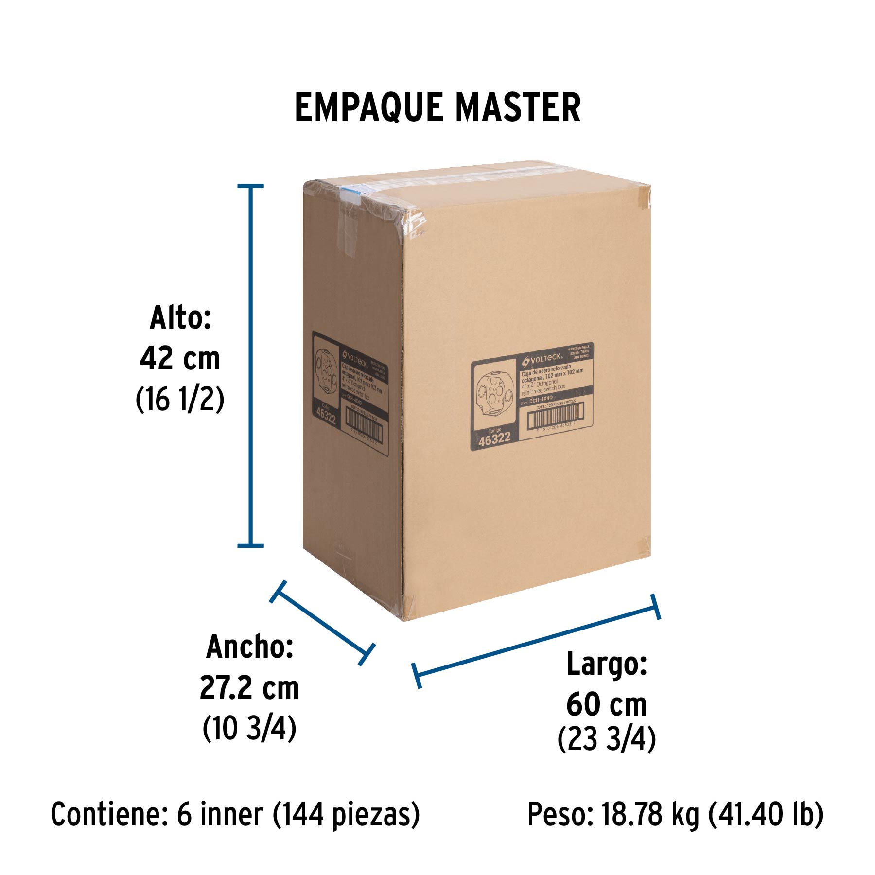 Caja Octagonal 4" X 4" Reforzada, Volteck - Image 3