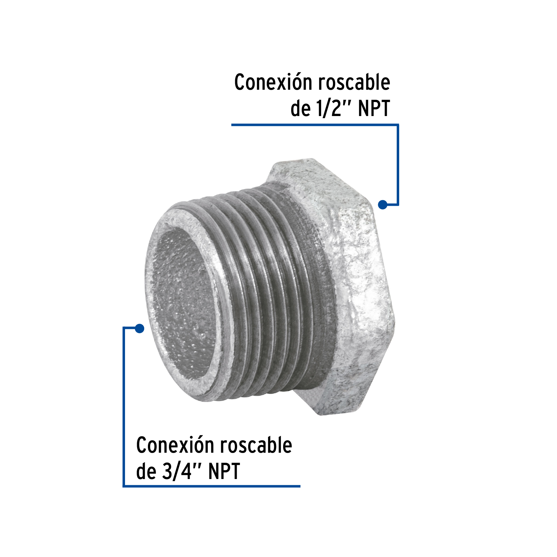 Reduccin Bushing Acero Galvanizado 3/4 X 1/2", Foset - Image 3