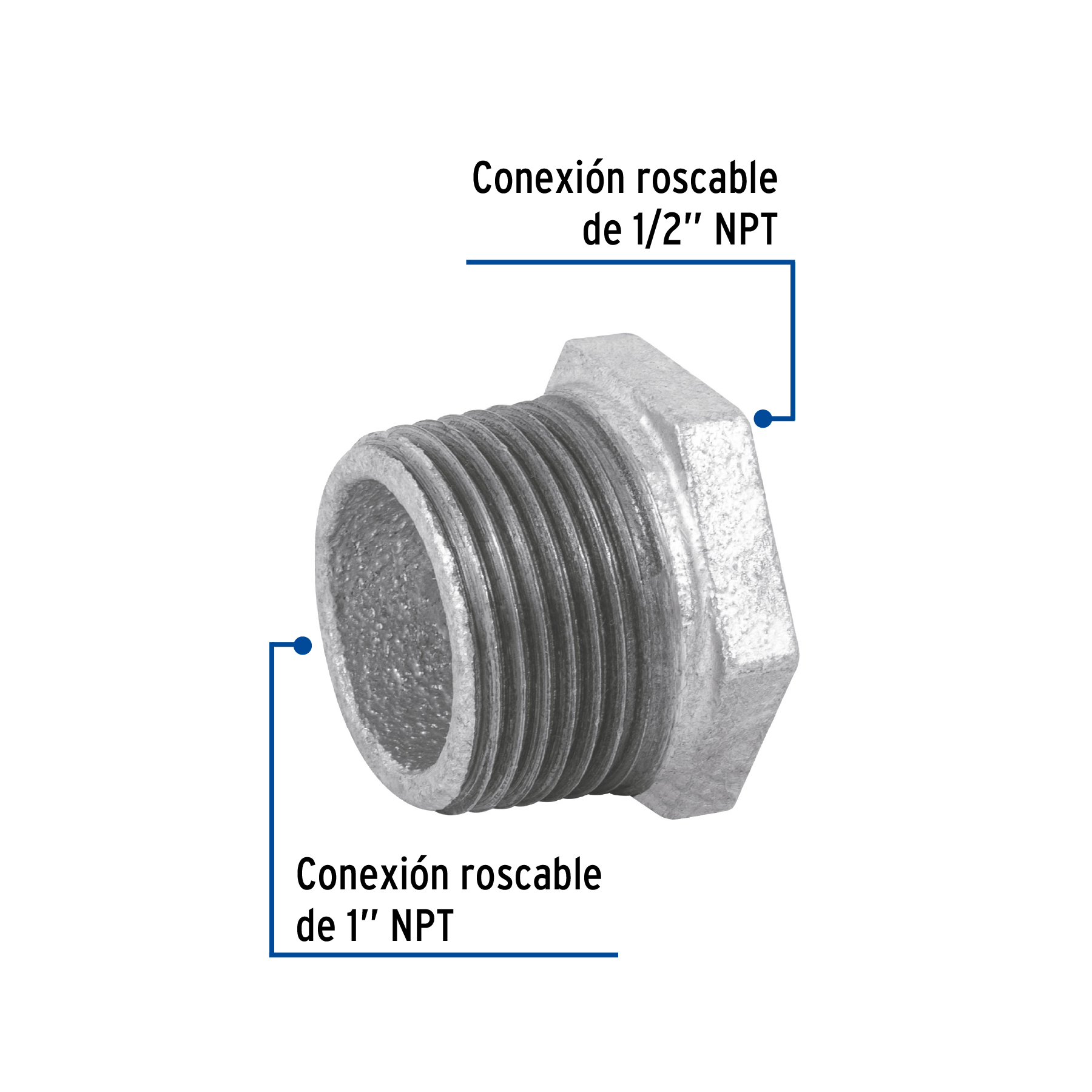 Reduccin Bushing Acero Galvanizado 1"x1/2", Foset - Image 2