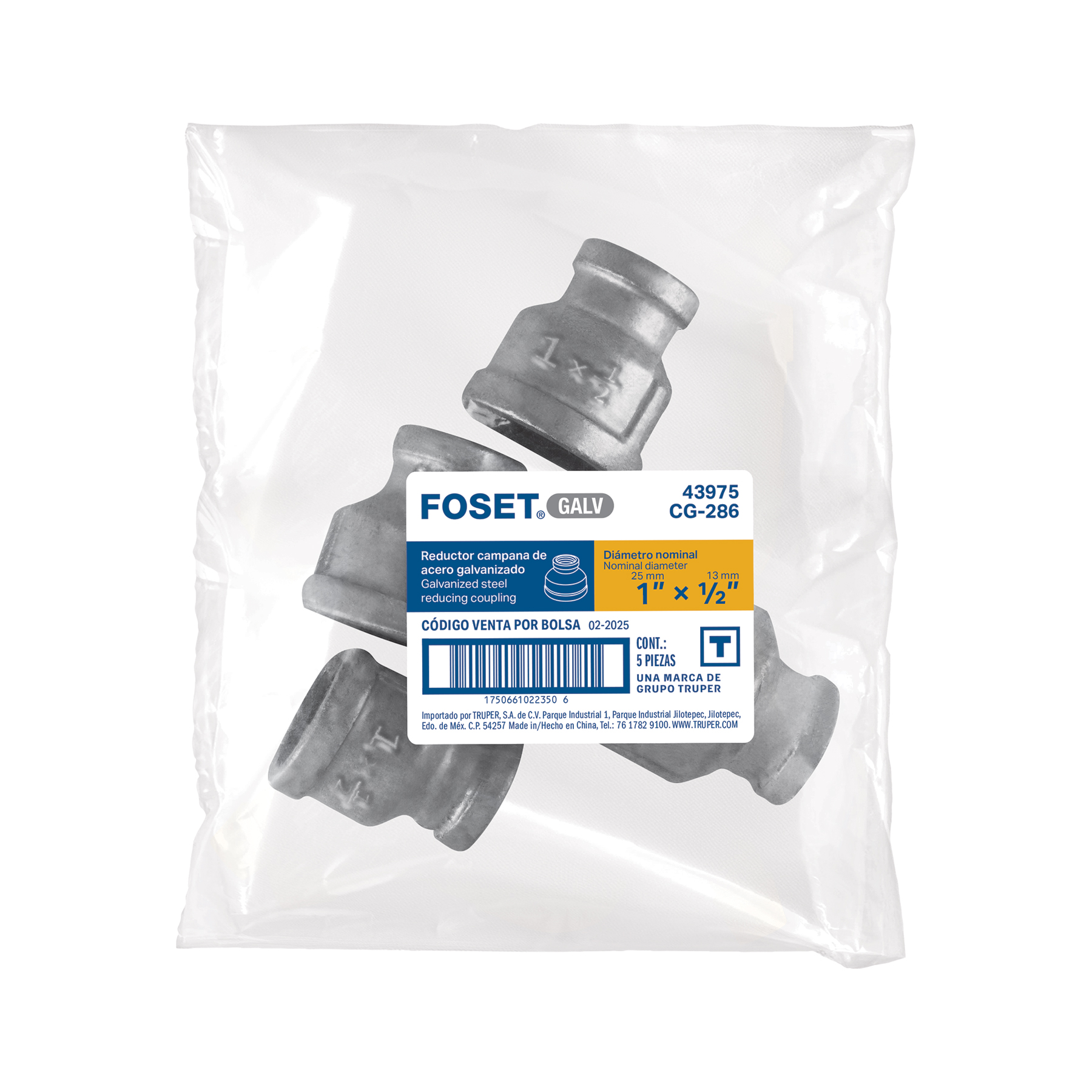 Reduccin Campana Acero Galvanizado 1x1/2", Foset - Image 2