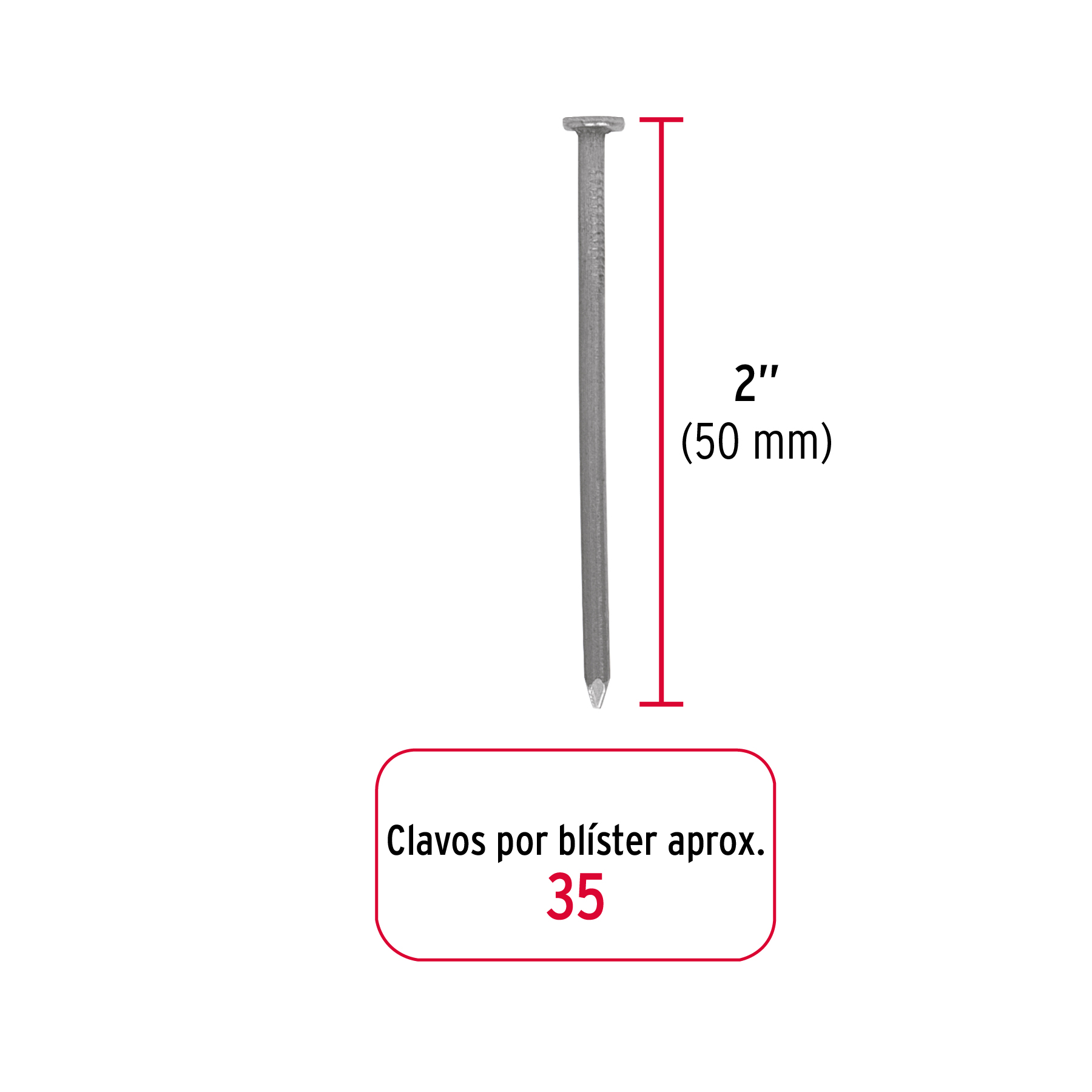 Blíster con 35 Clavos Estndar 2" con Cabeza, Fiero - Image 3