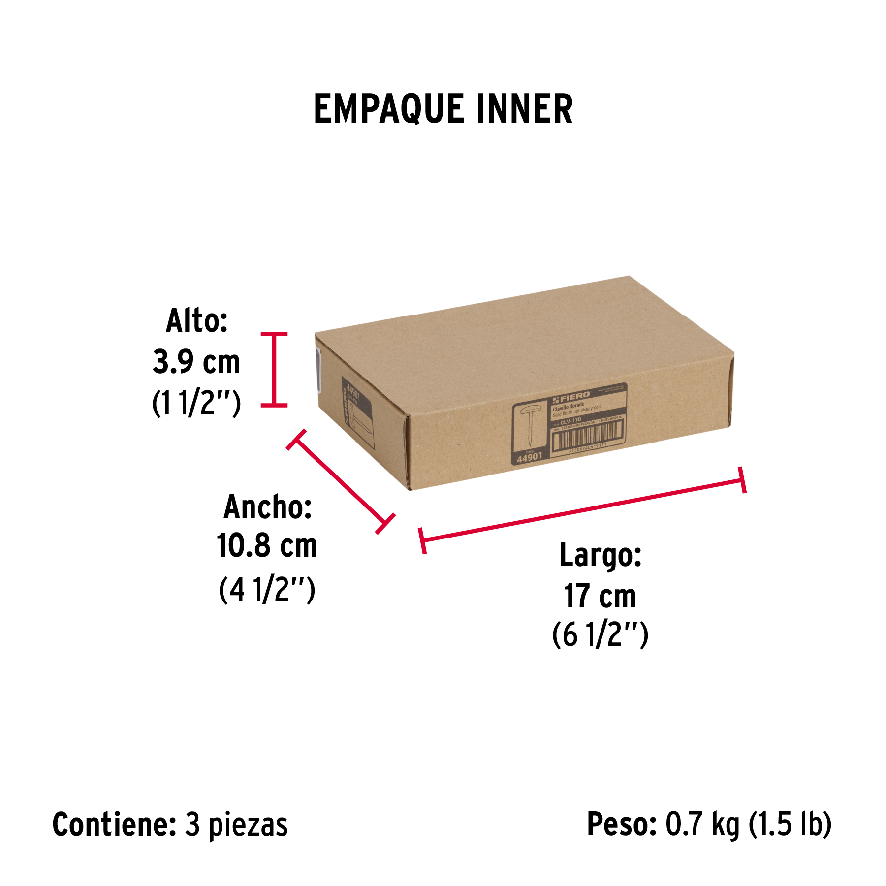 Caja con 500 Clavillos Dorados de 17 Mm, Fiero - Image 2