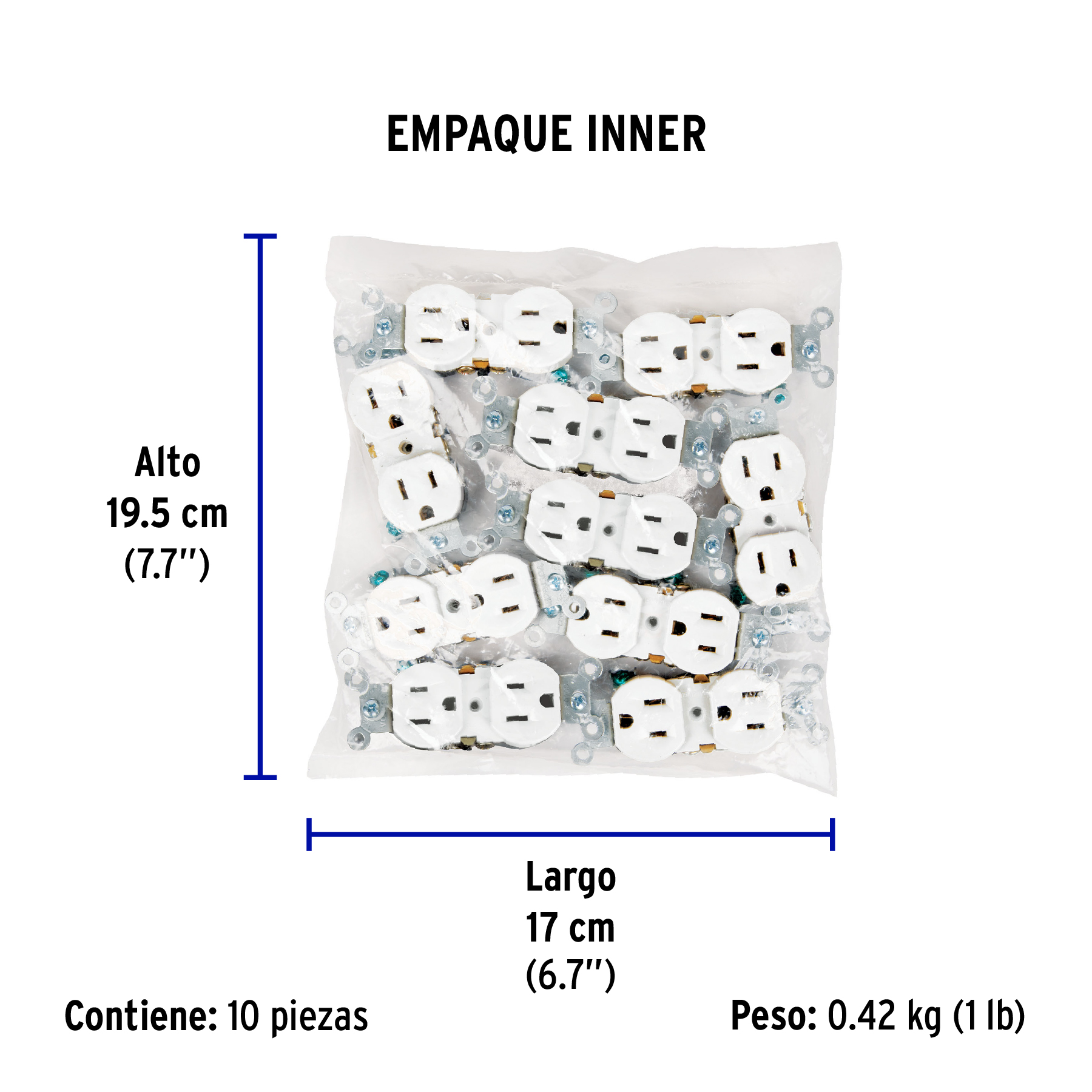 Contacto Duplex, 2 Polos 3 Hilos, Standard, Granel, Blanco - Image 2