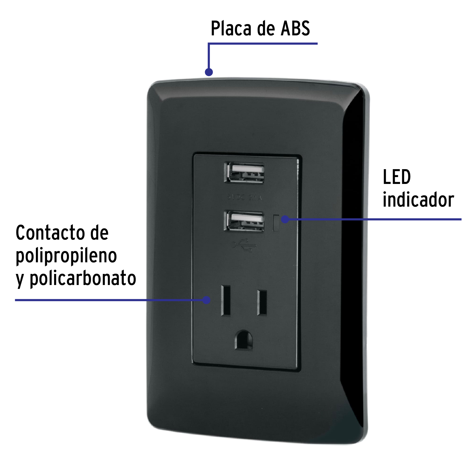 Contacto Aterrizado + 2 Puertos Usb, Negro, Lnea Italiana - Image 2