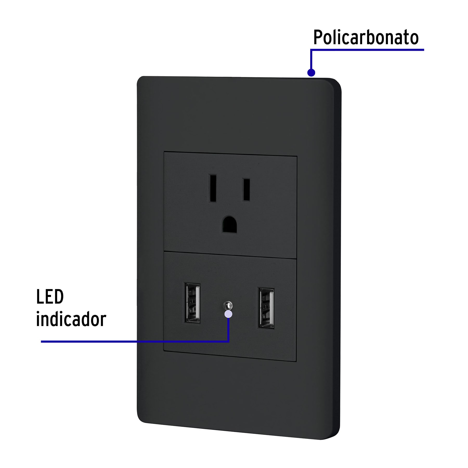 Placa Armada Negra Contacto y 2 Puertos Usb 1.5 Md, Lisboa - Image 6