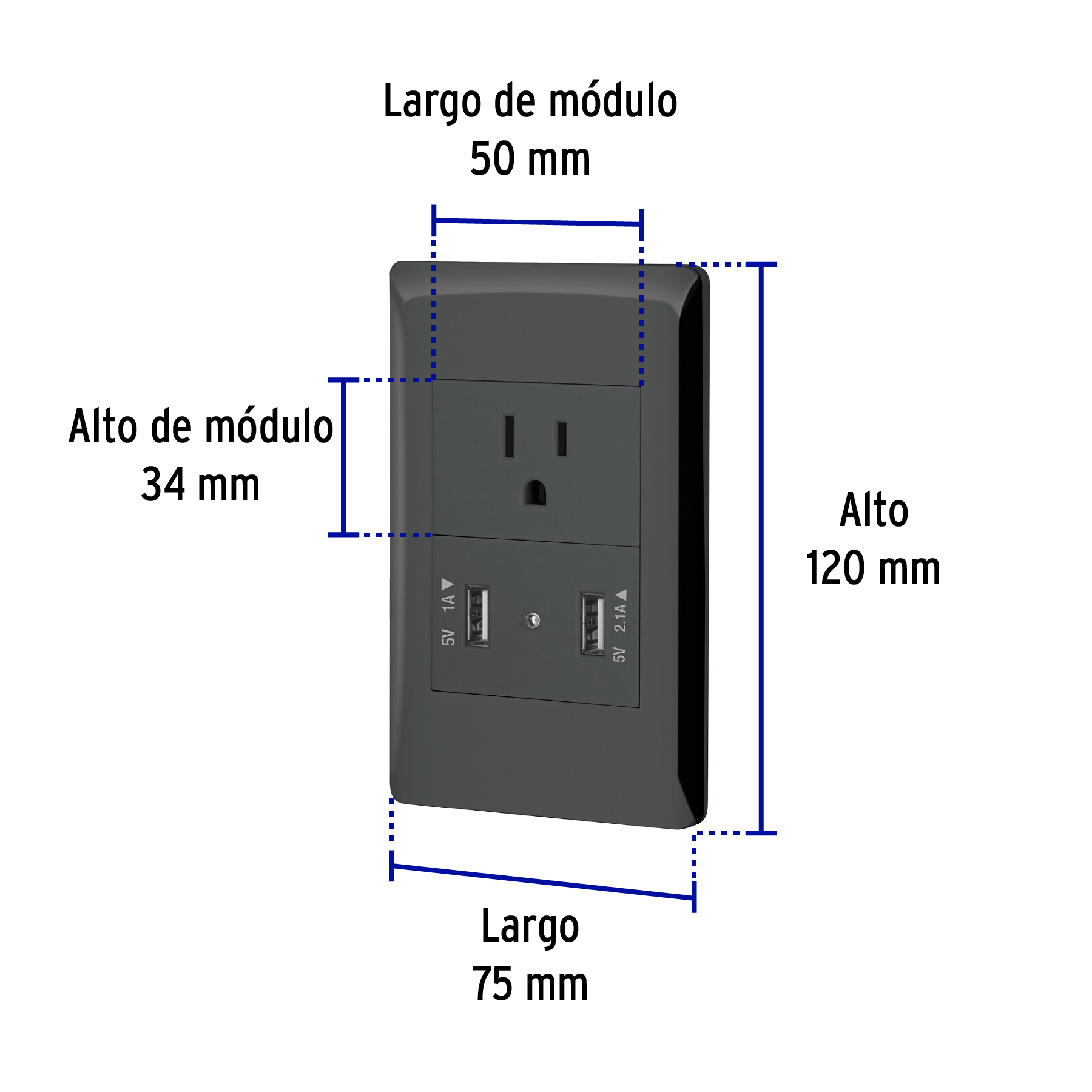 Placa Armada Negra Contacto y 2 Puertos Usb 1.5 Md, Lisboa - Image 7