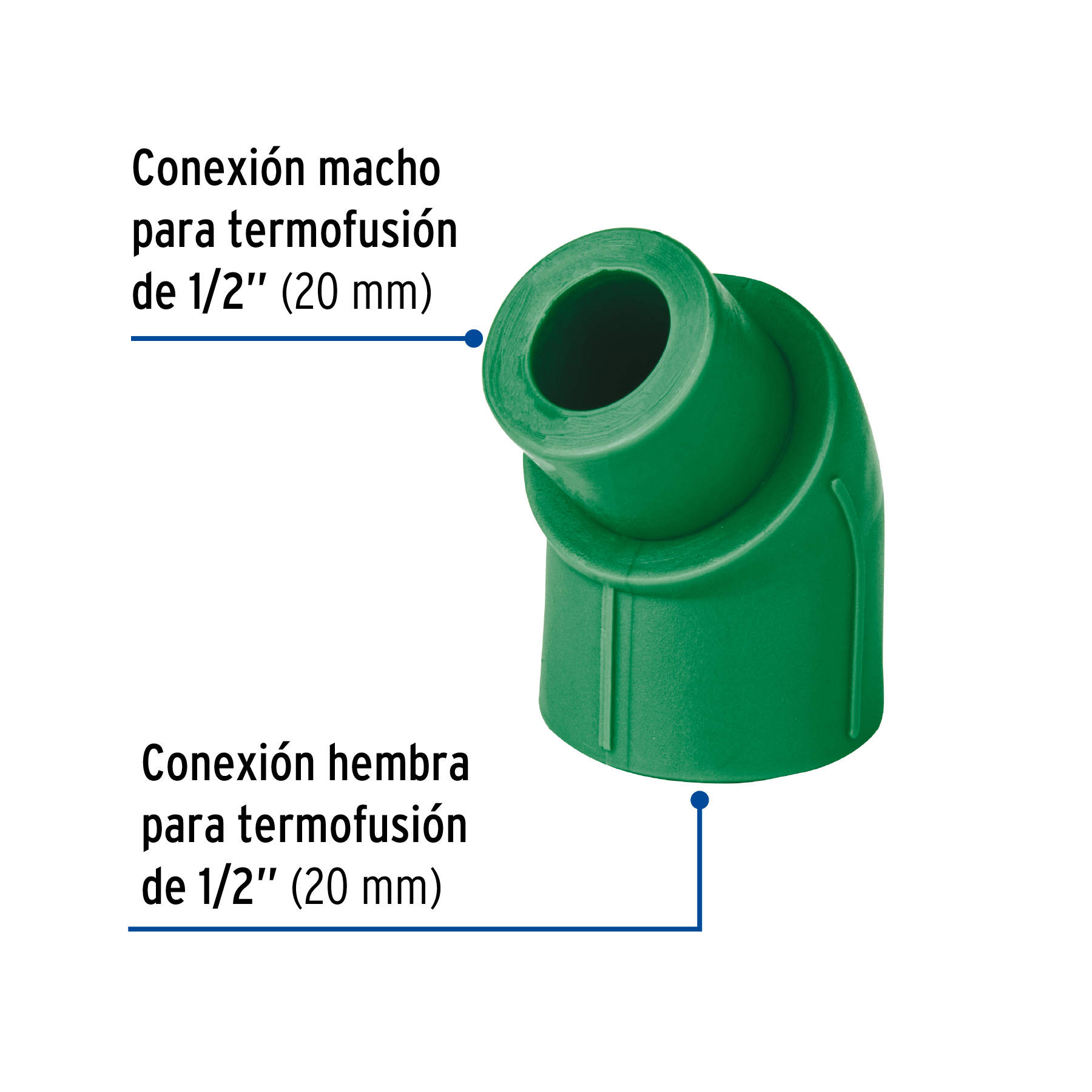 Codo 45° de PPR, 1/2" (20mm), Macho-hembra, Foset - Image 3