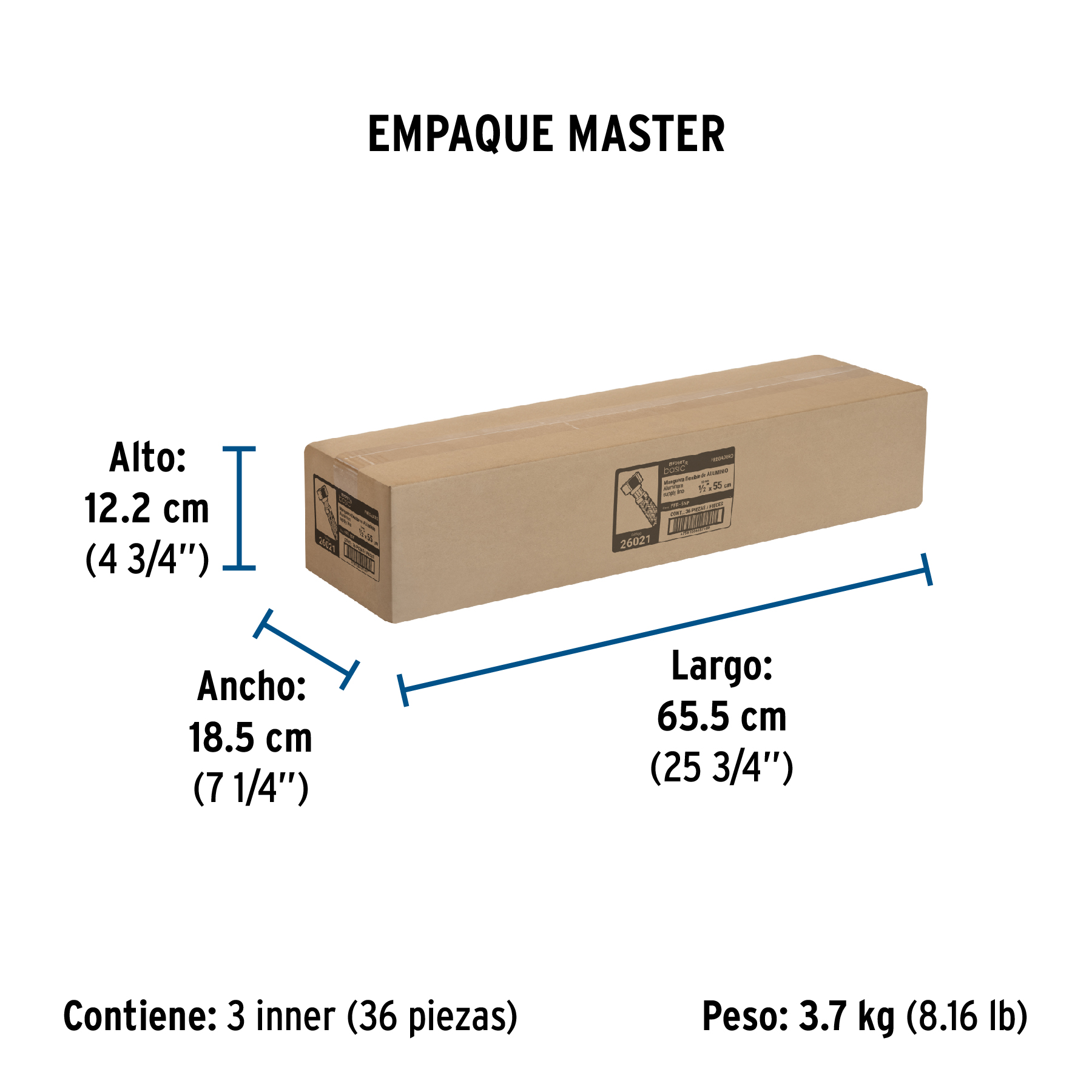 Manguera Lavabo/fregadero, Aluminio, 1/2"x1/2",55 Cm, Basic - Image 3