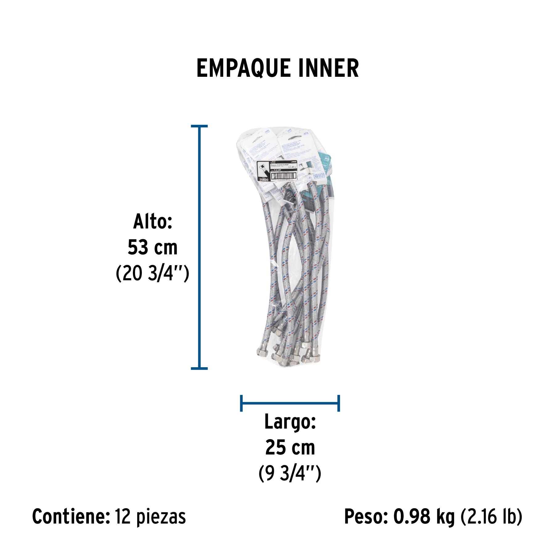 Manguera Lavabo/fregadero, Aluminio, 1/2"x1/2",40 Cm, Basic - Image 2