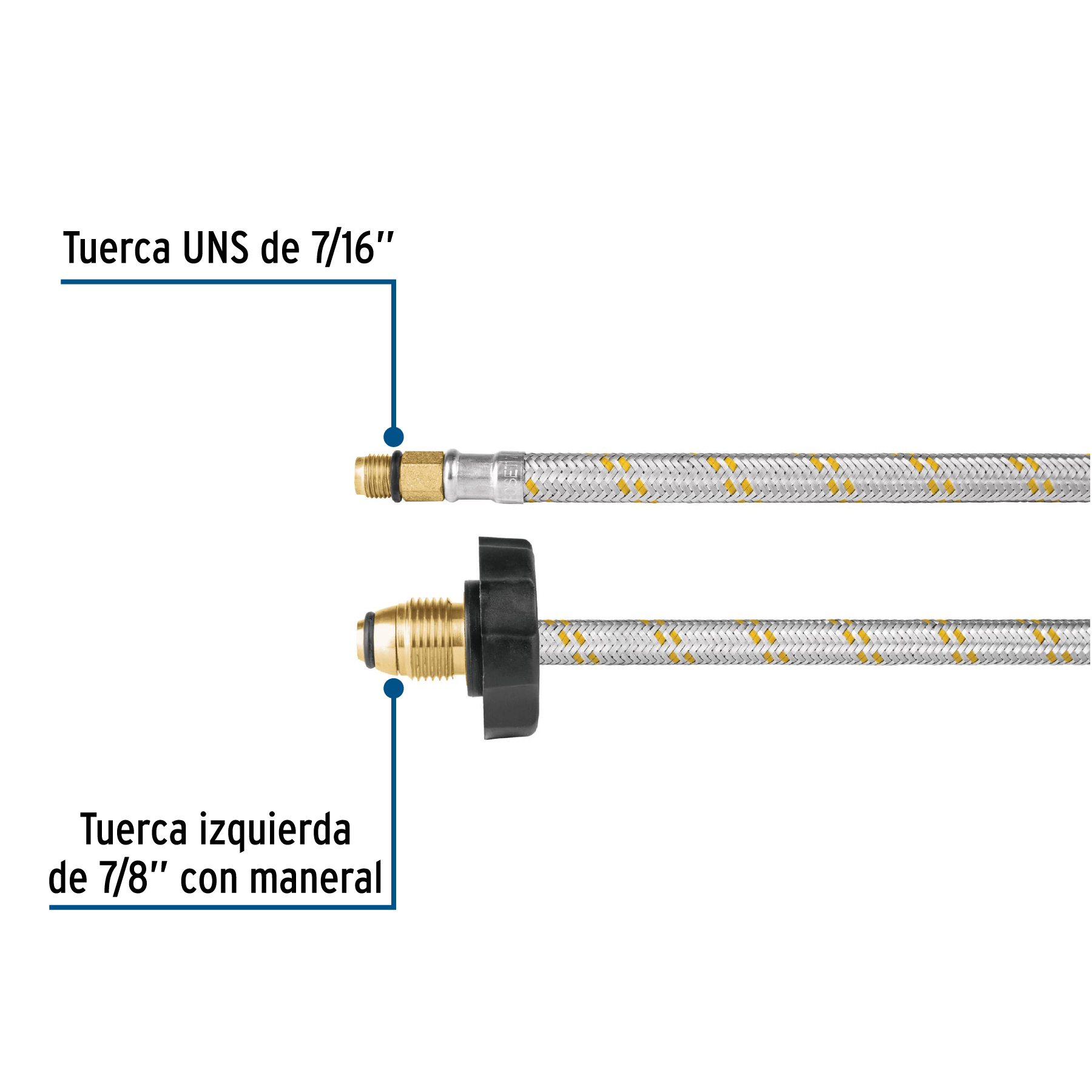 Manguera Pigtail, Acero Inox, 7/16" X 7/8", 55 Cm, Foset - Image 4