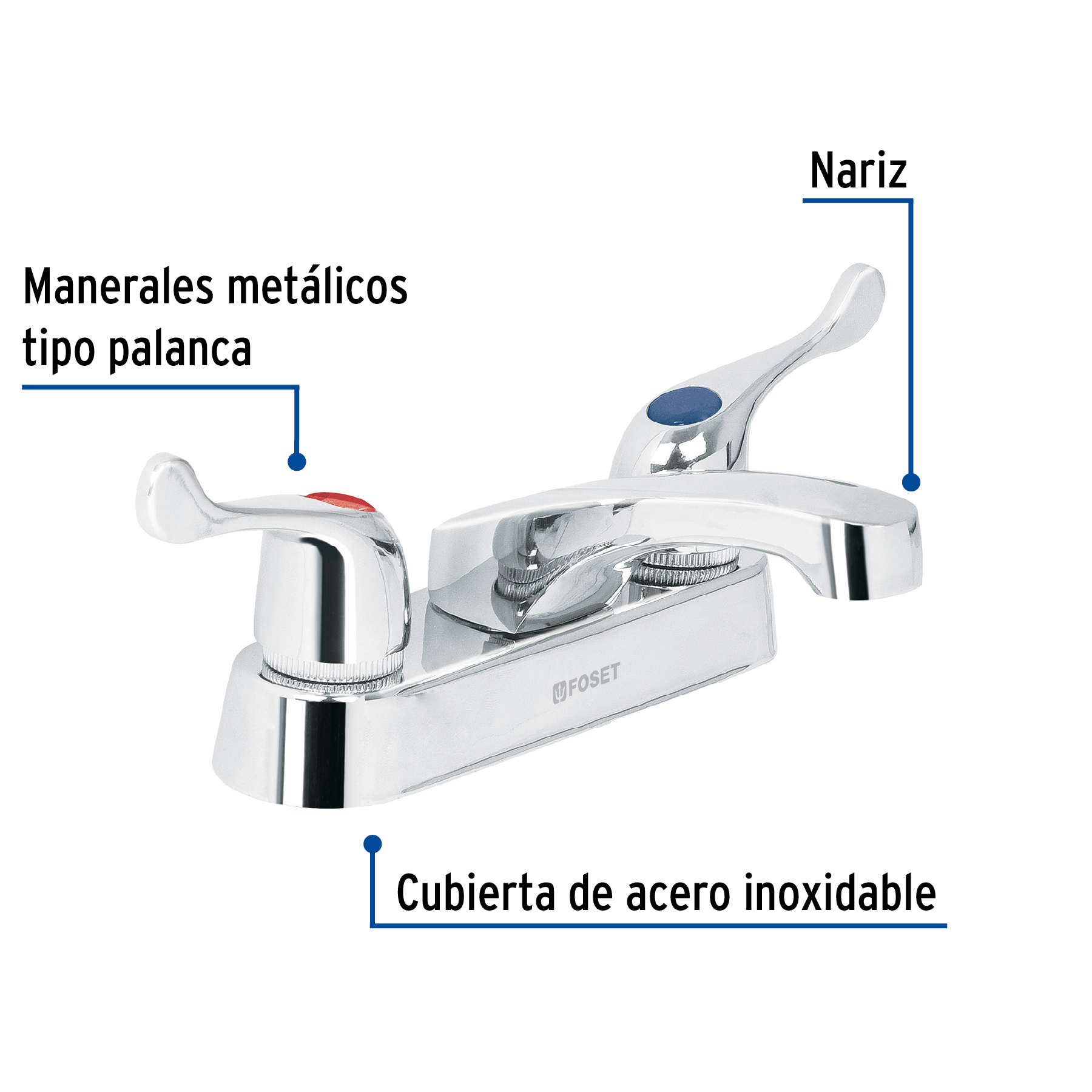 Mezcladora 4" para Lavabo, Nariz Larga, Manerales Palanca - Image 3