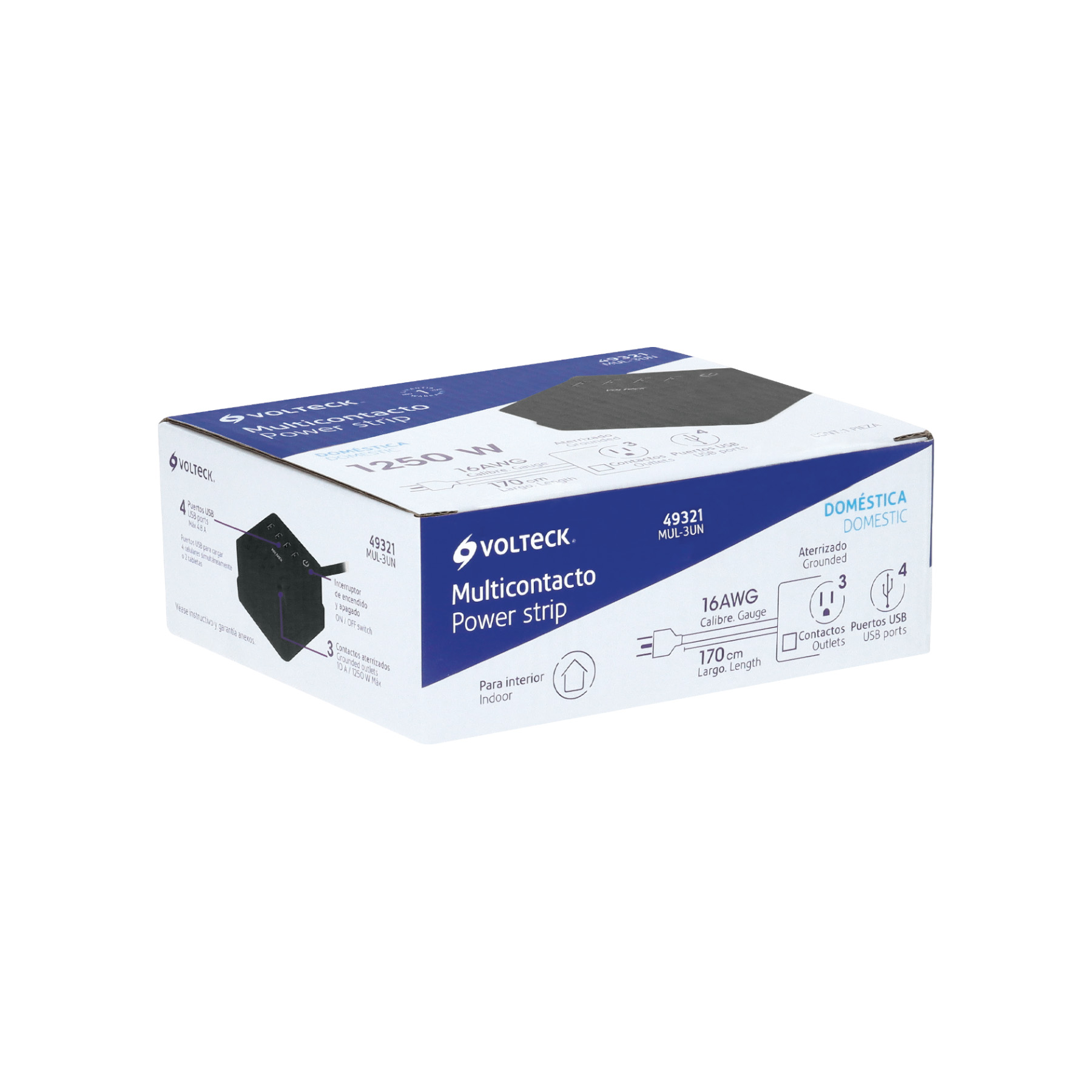 Multicontacto 16 Awg Domstico, 3 Entradas 4 Ptos Usb, Negro - Image 5