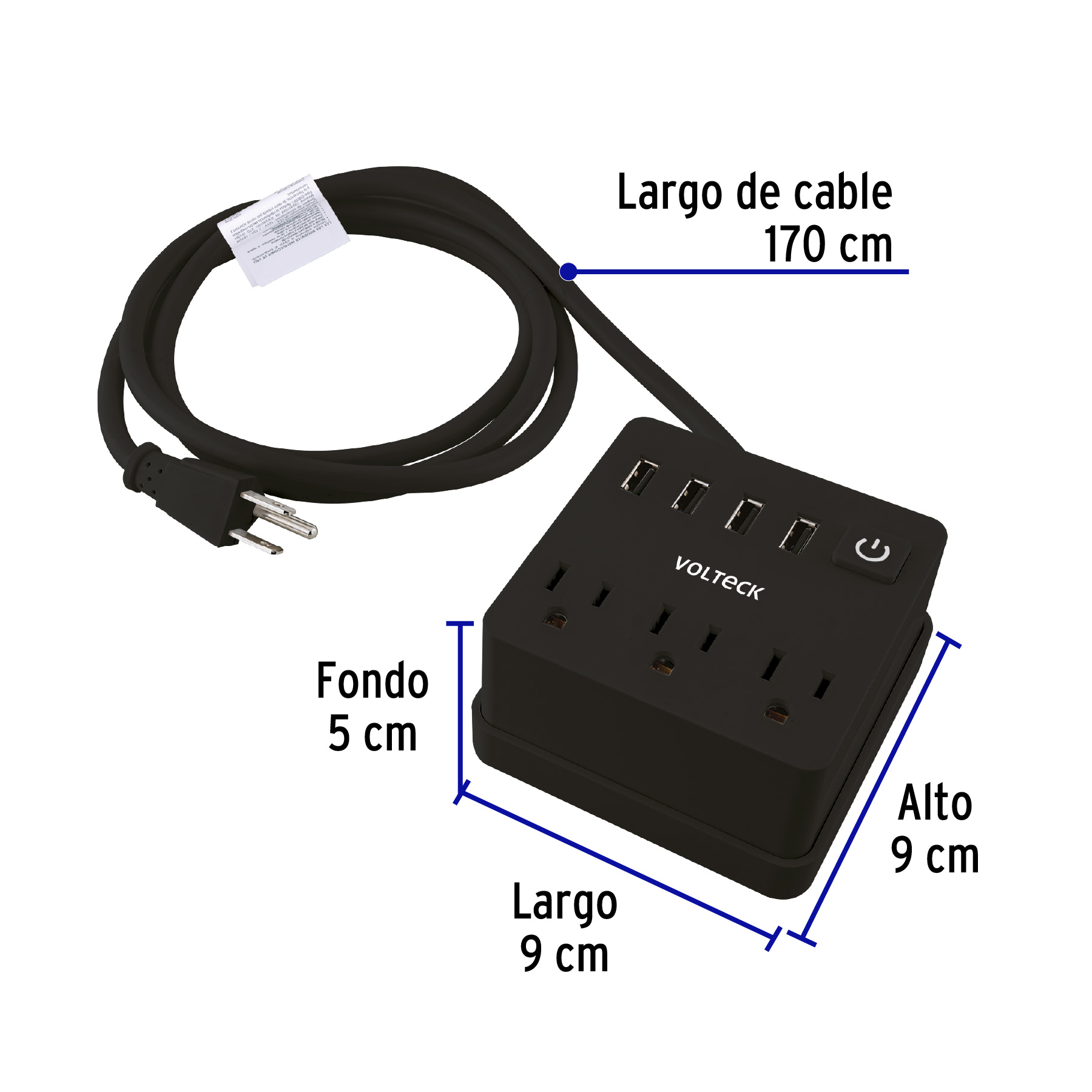Multicontacto 16 Awg Domstico, 3 Entradas 4 Ptos Usb, Negro - Image 7