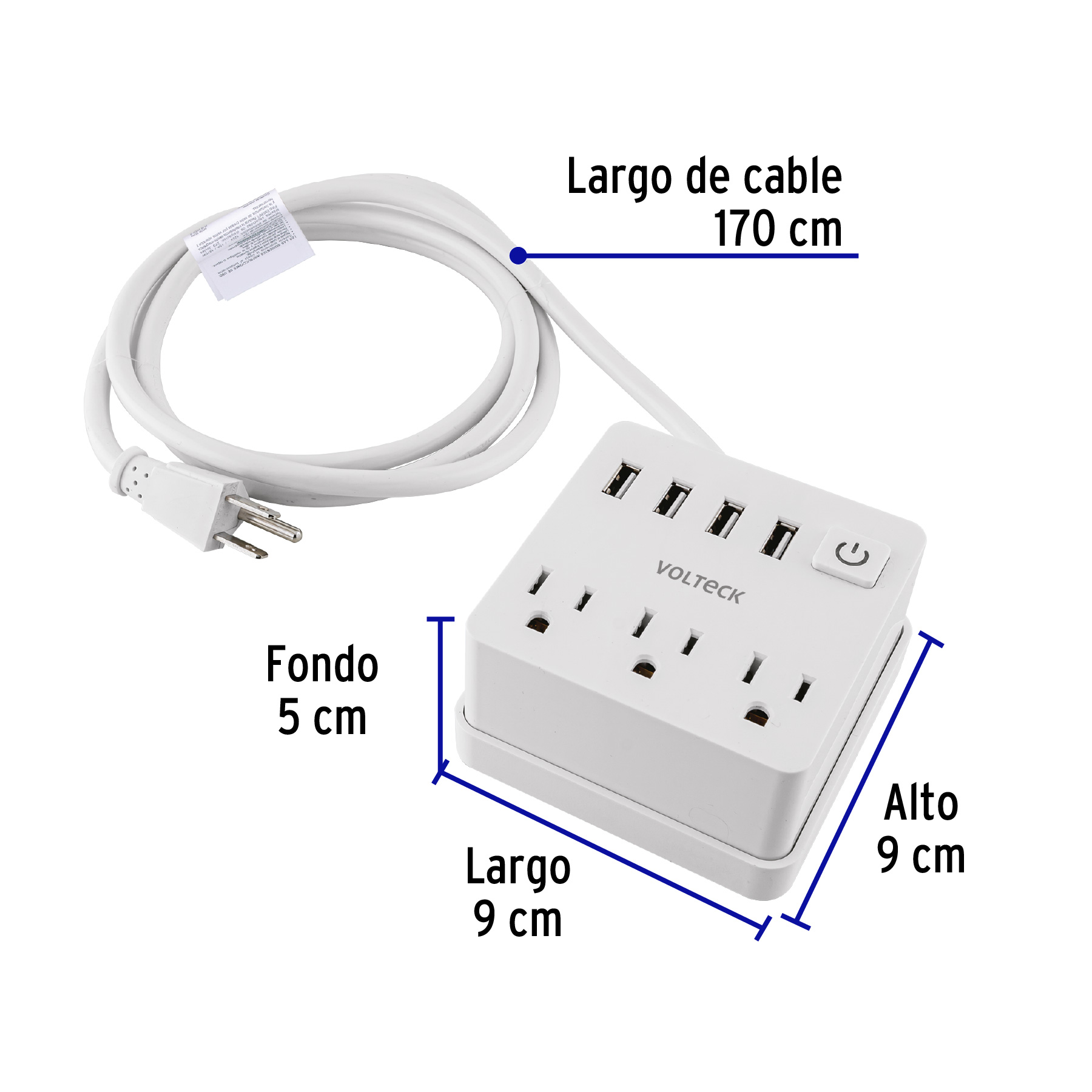 Multicontacto 16 Awg Domstico 3 Entradas 4 Ptos Usb, Blanco - Image 7