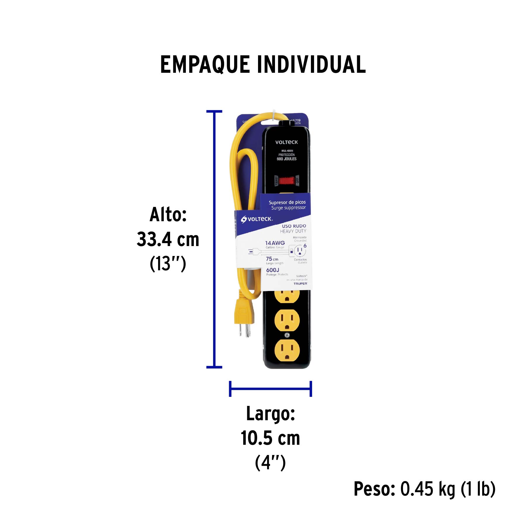 Multicontacto 14 Awg, 6 Entradas Sup. de Picos 600 J, Negro - Image 4
