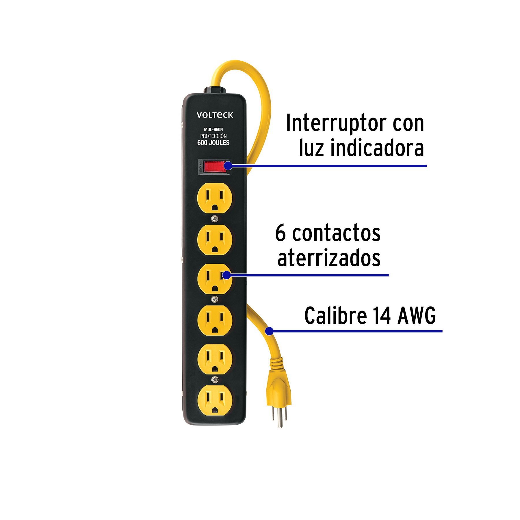Multicontacto 14 Awg, 6 Entradas Sup. de Picos 600 J, Negro - Image 7