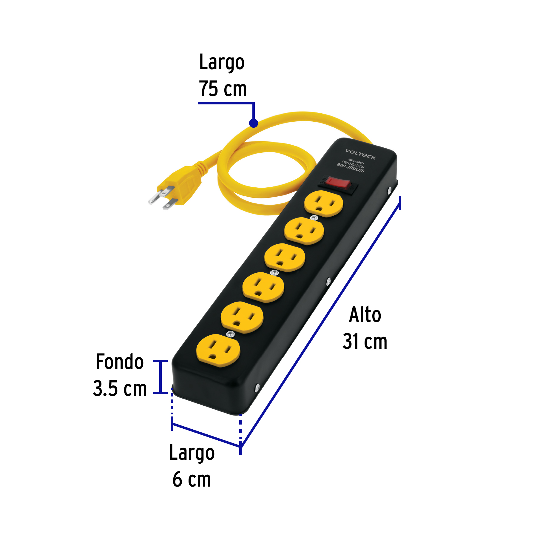 Multicontacto 14 Awg, 6 Entradas Sup. de Picos 600 J, Negro - Image 8