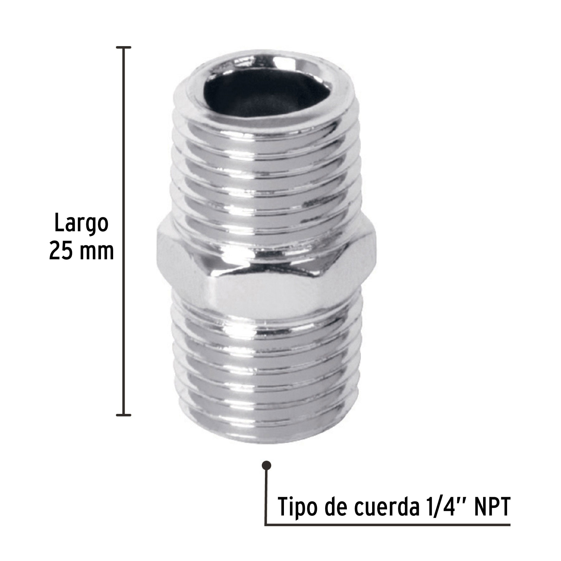 Niple de Acero, Macho-macho, Cuerda 1/4" Npt, Pretul - Image 3