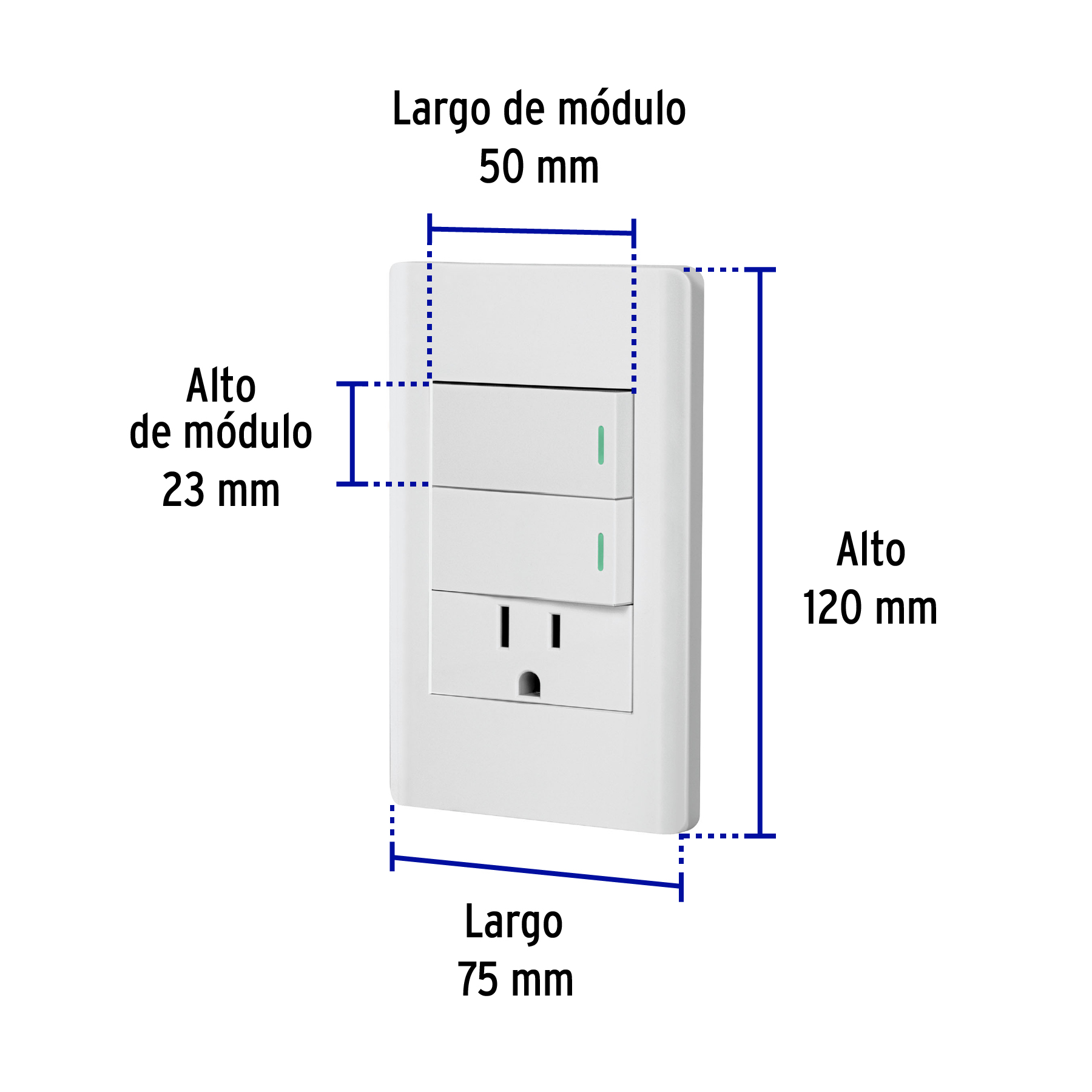 Placa Armada Blanca 2 Interruptores y Contacto 1 Md, Lisboa - Image 7
