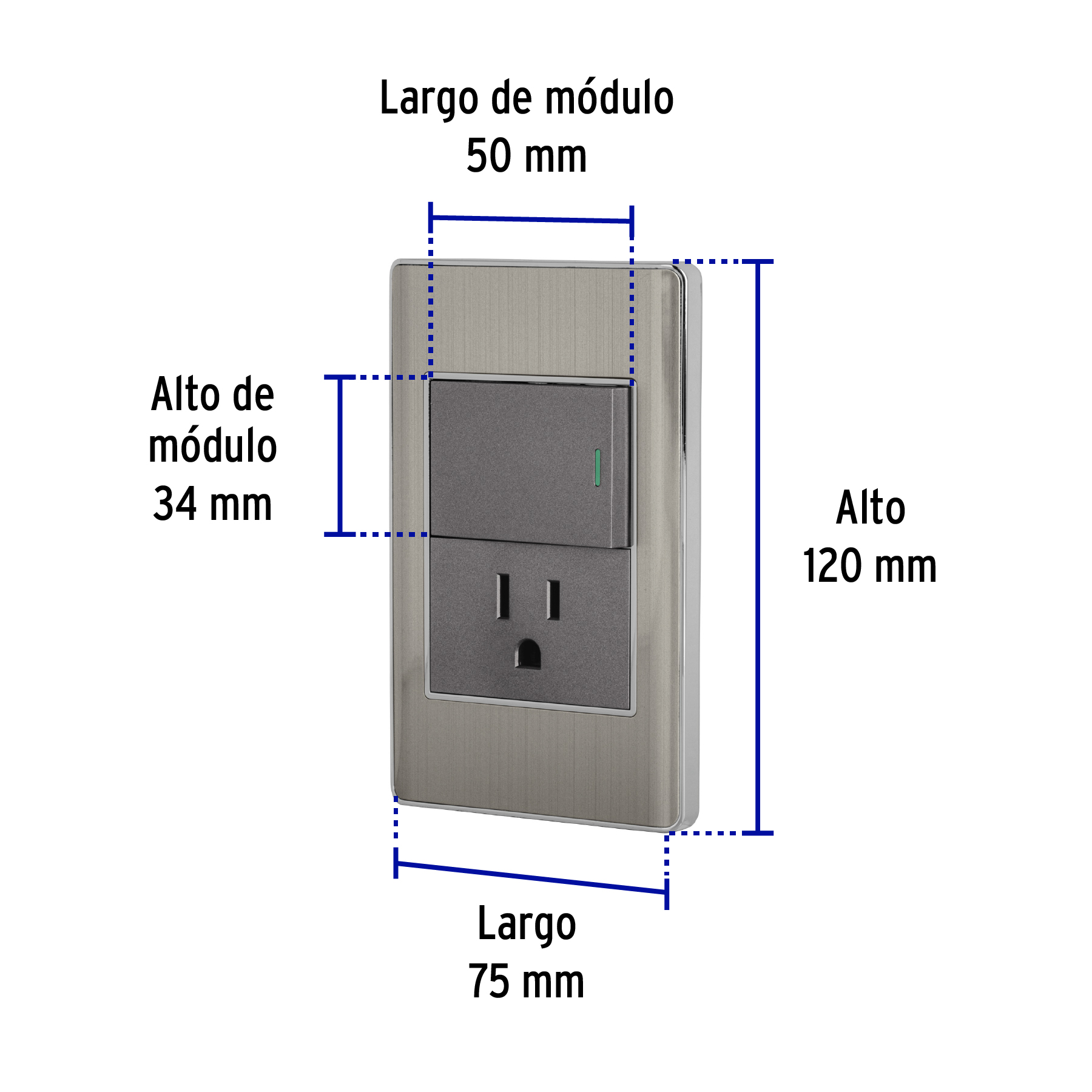 Placa Armada Acero Interruptor y Contacto 1.5 Md, Lisboa - Image 7
