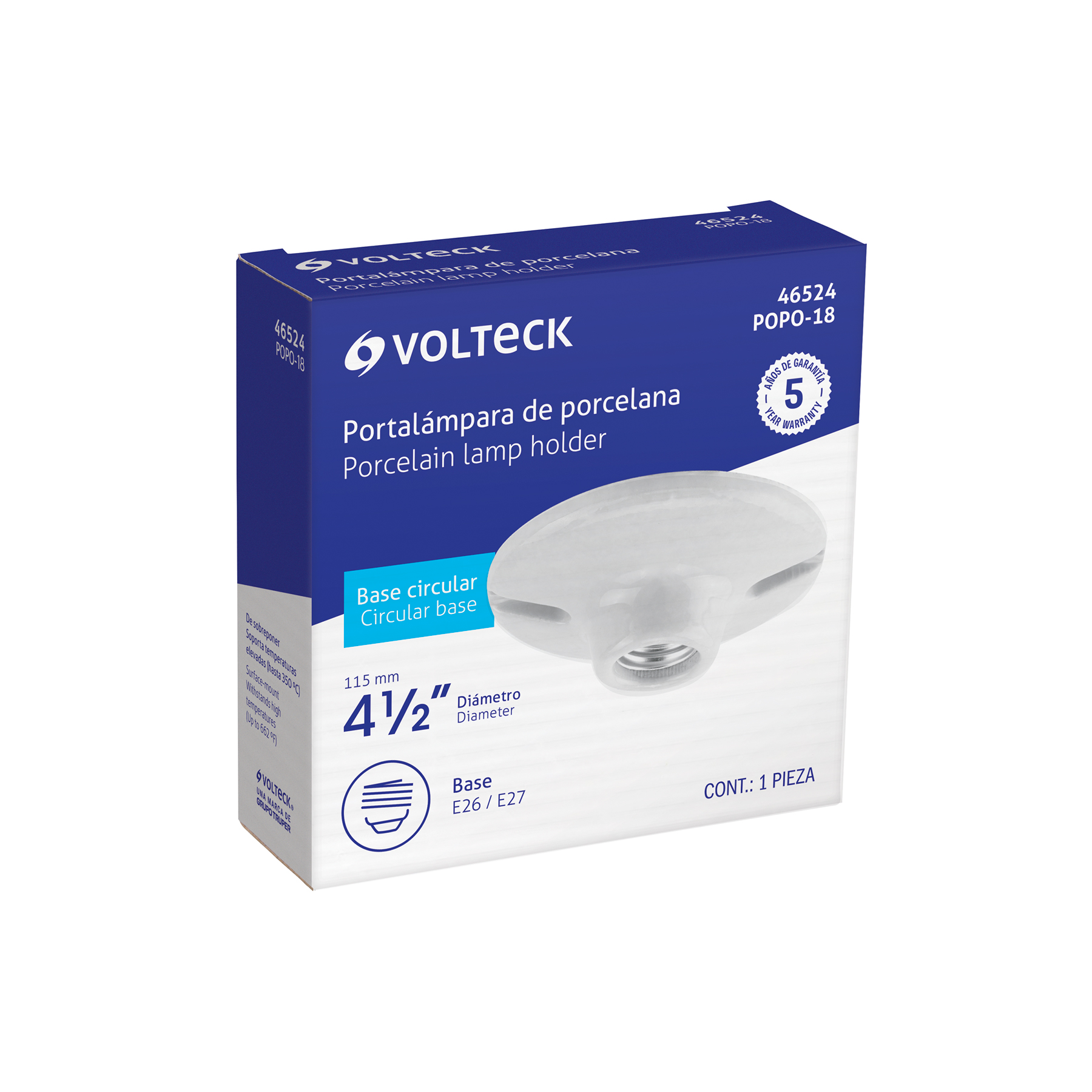 Portalmpara de Porcelana, 4-1/2", Redonda, Volteck - Image 5