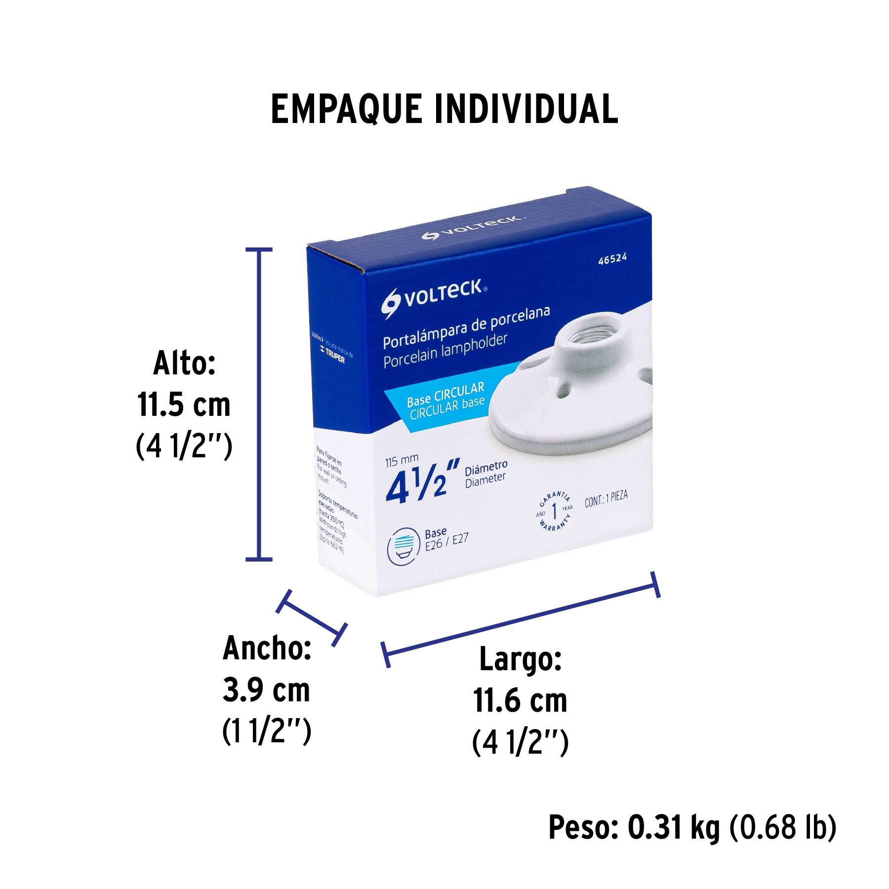 Portalmpara de Porcelana, 4-1/2", Redonda, Volteck - Image 3