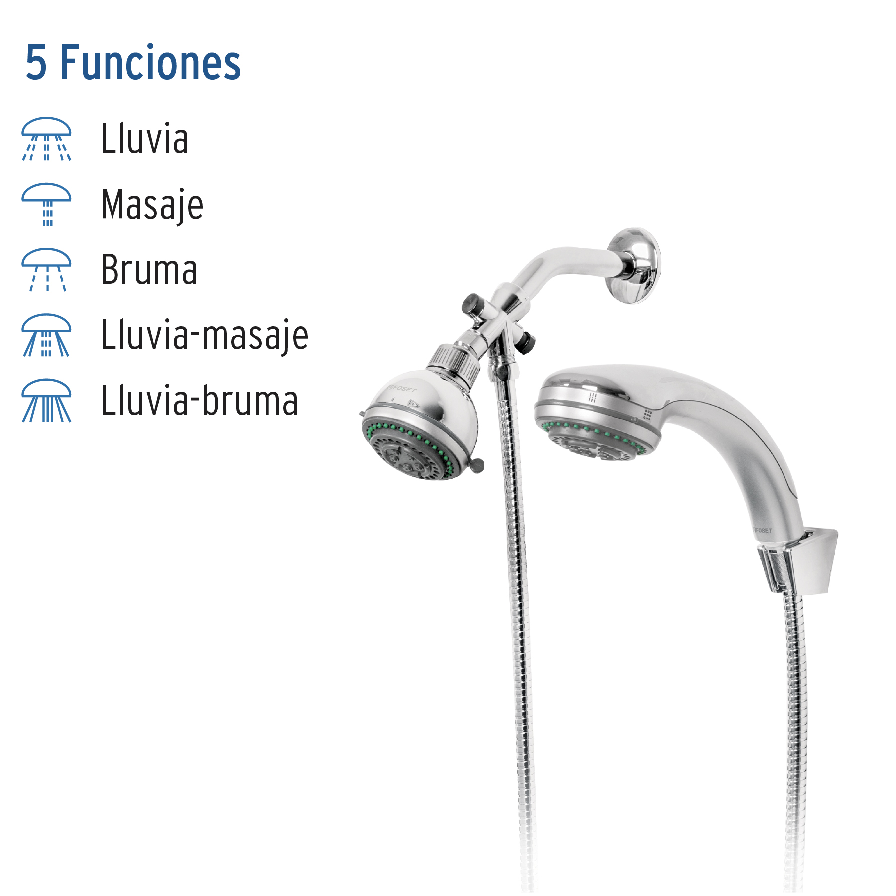 Regadera Doble Fija y Telfono 3-1/4", 5 Funciones, Aqua - Image 6