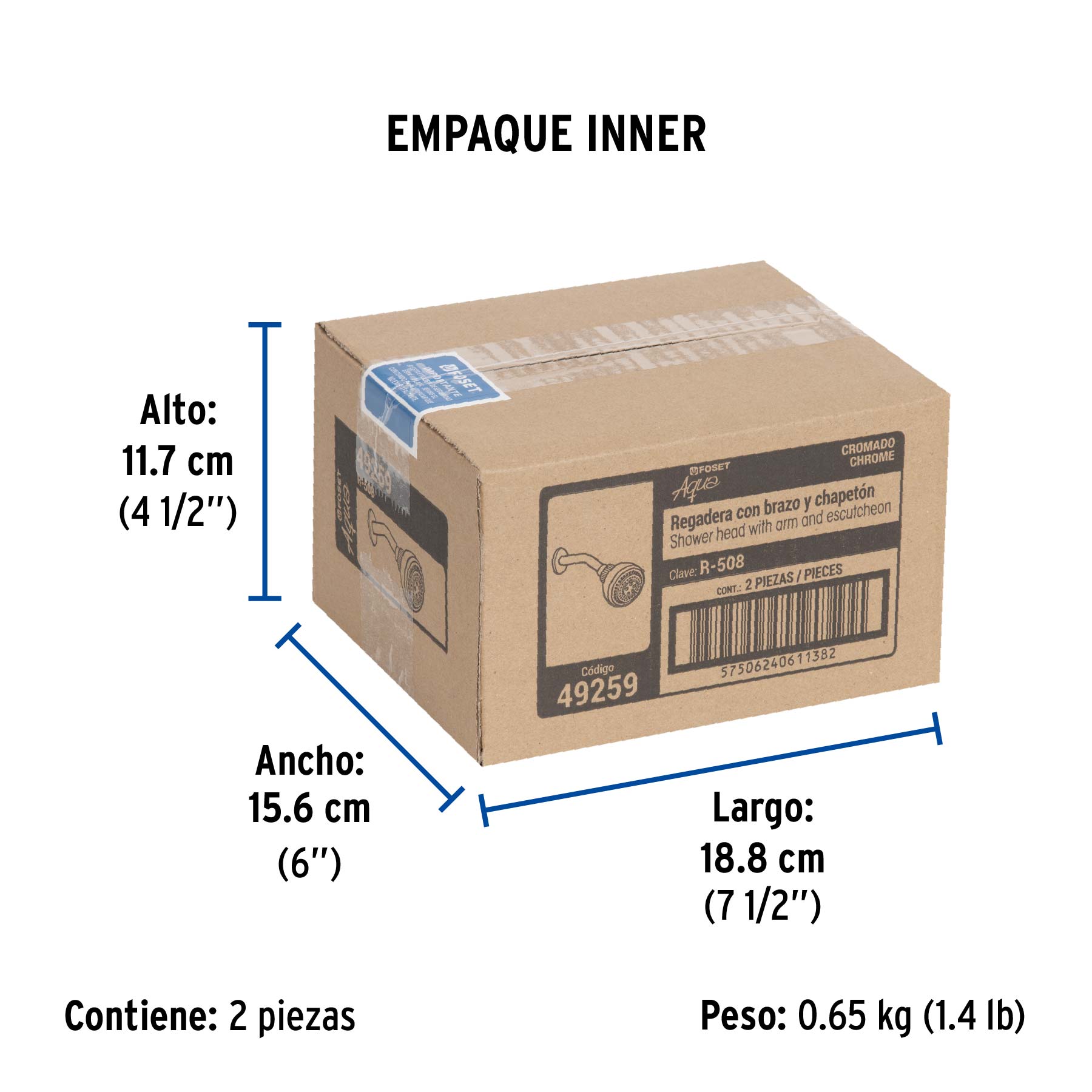 Regadera 3-1/4", 5 Funciones, Brazo y Chapetn, Foset Aqua - Image 2