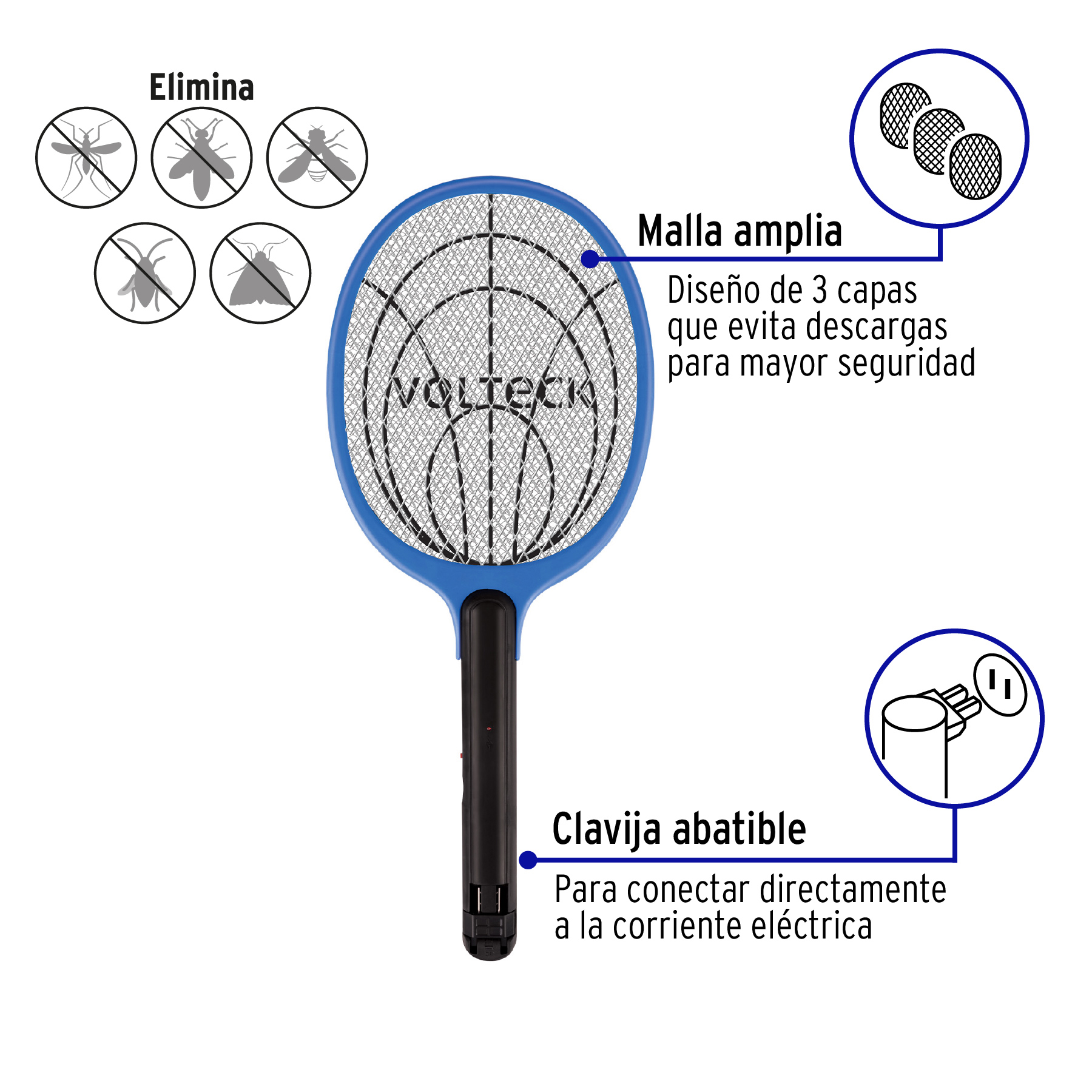 Raqueta Mata Moscas y Mosquitos, Recargable, Volteck - Image 9