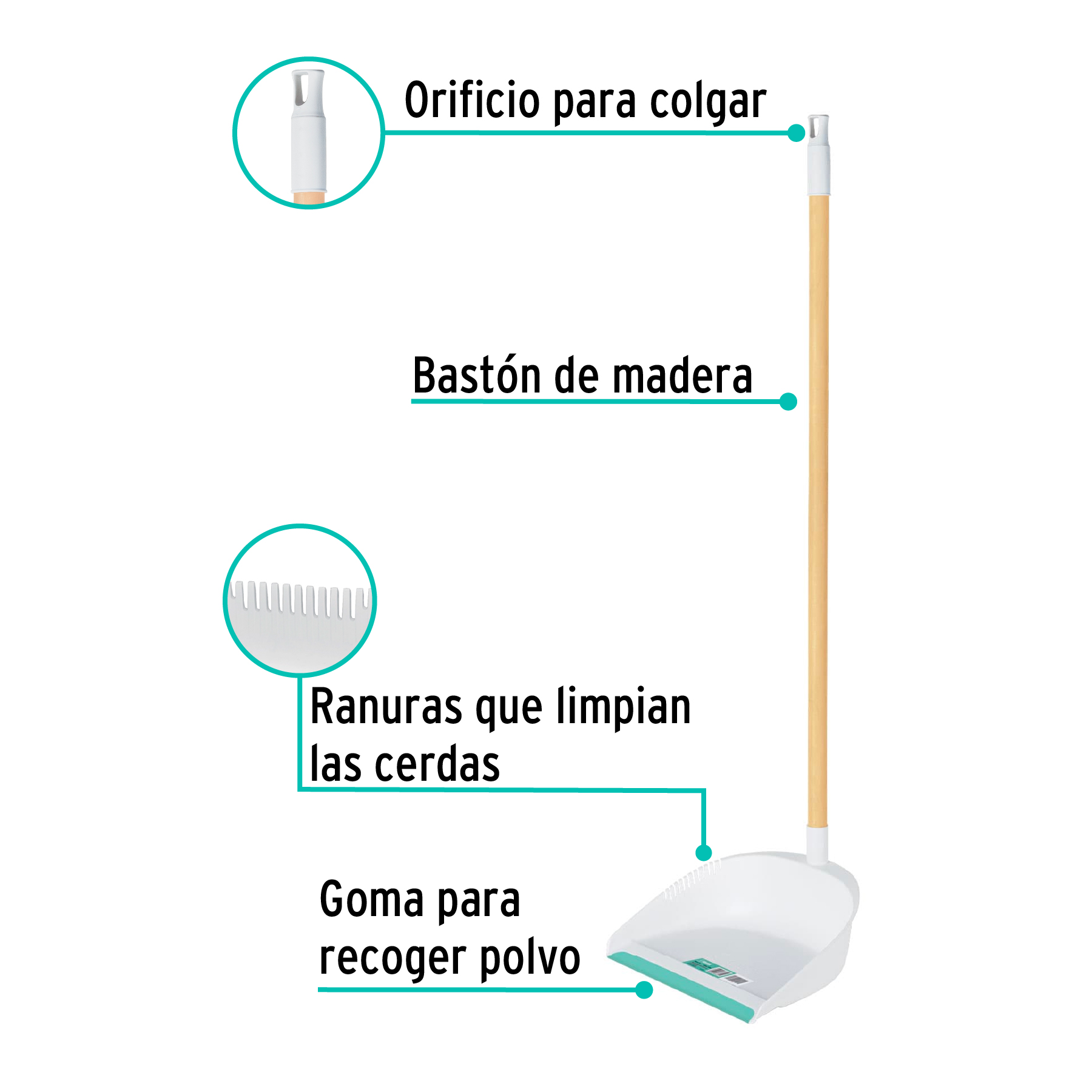 Recogedor Plastico con Bastn de Madera, Klintek - Image 4