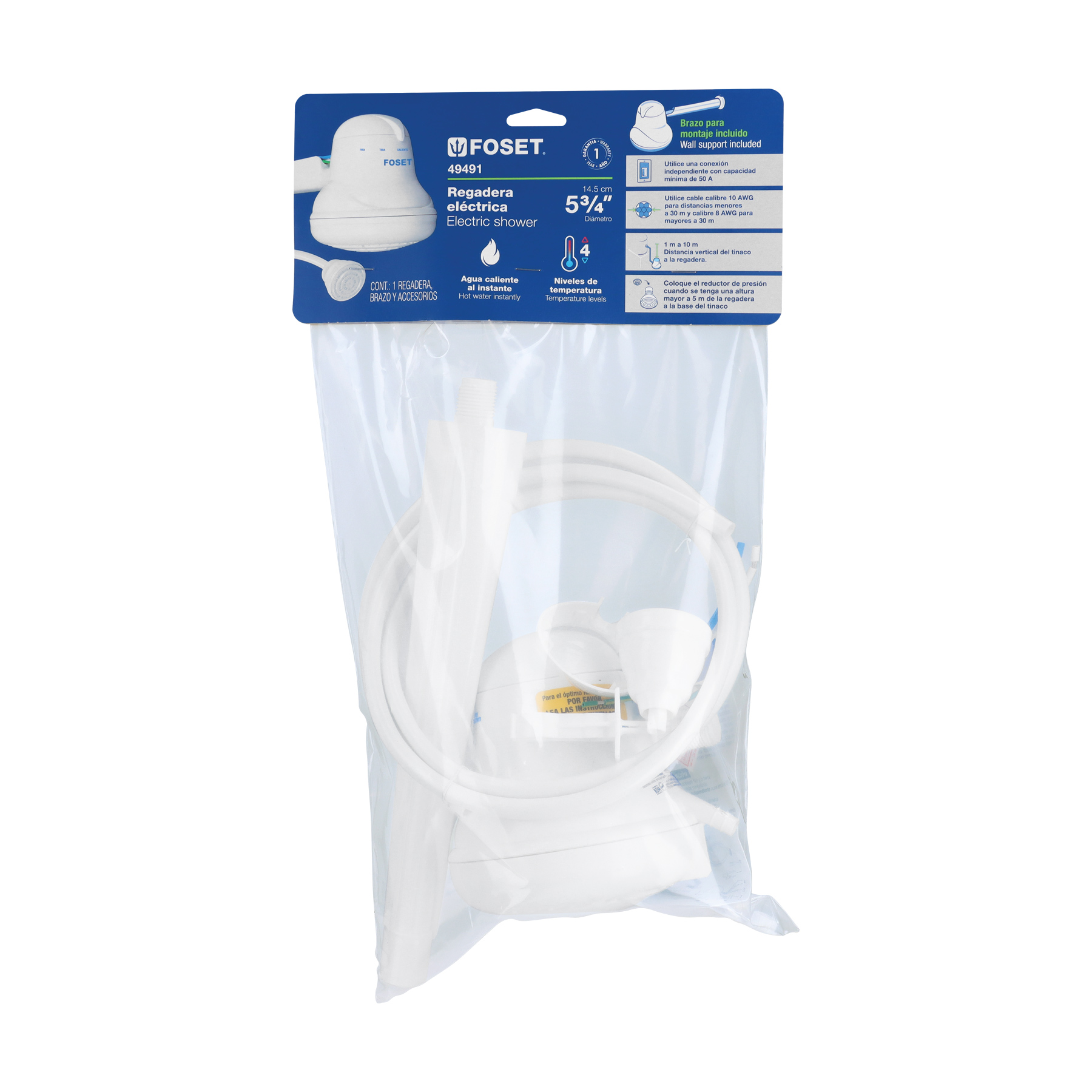 Regadera Electrica, 4 Temperaturas, 14.5cm, Blanca, Foset - Image 6